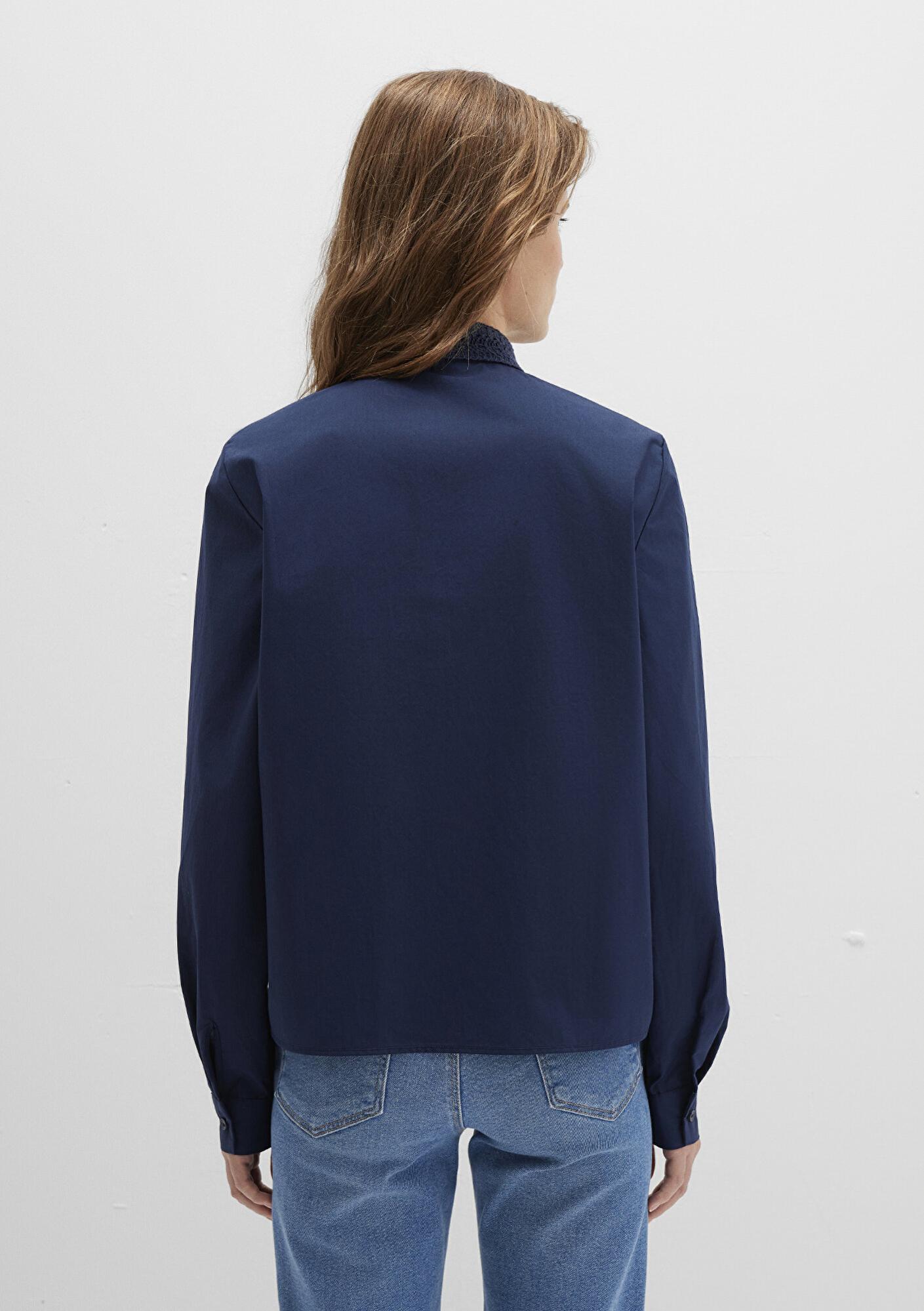 Mavi Nakışlı Şerit Detaylı Lacivert Gömlek Regular Fit / Normal Kesim 1211174-82318