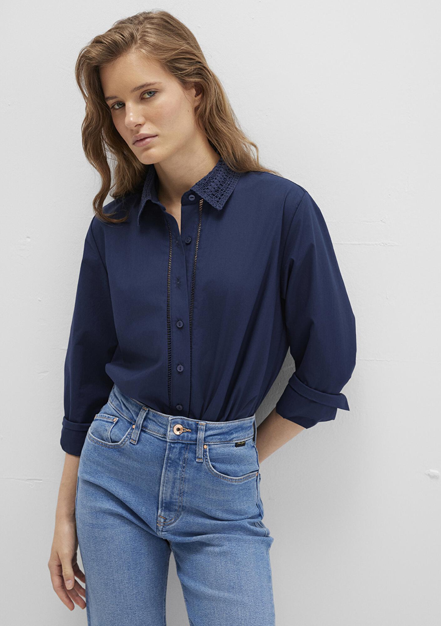 Mavi Nakışlı Şerit Detaylı Lacivert Gömlek Regular Fit / Normal Kesim 1211174-82318