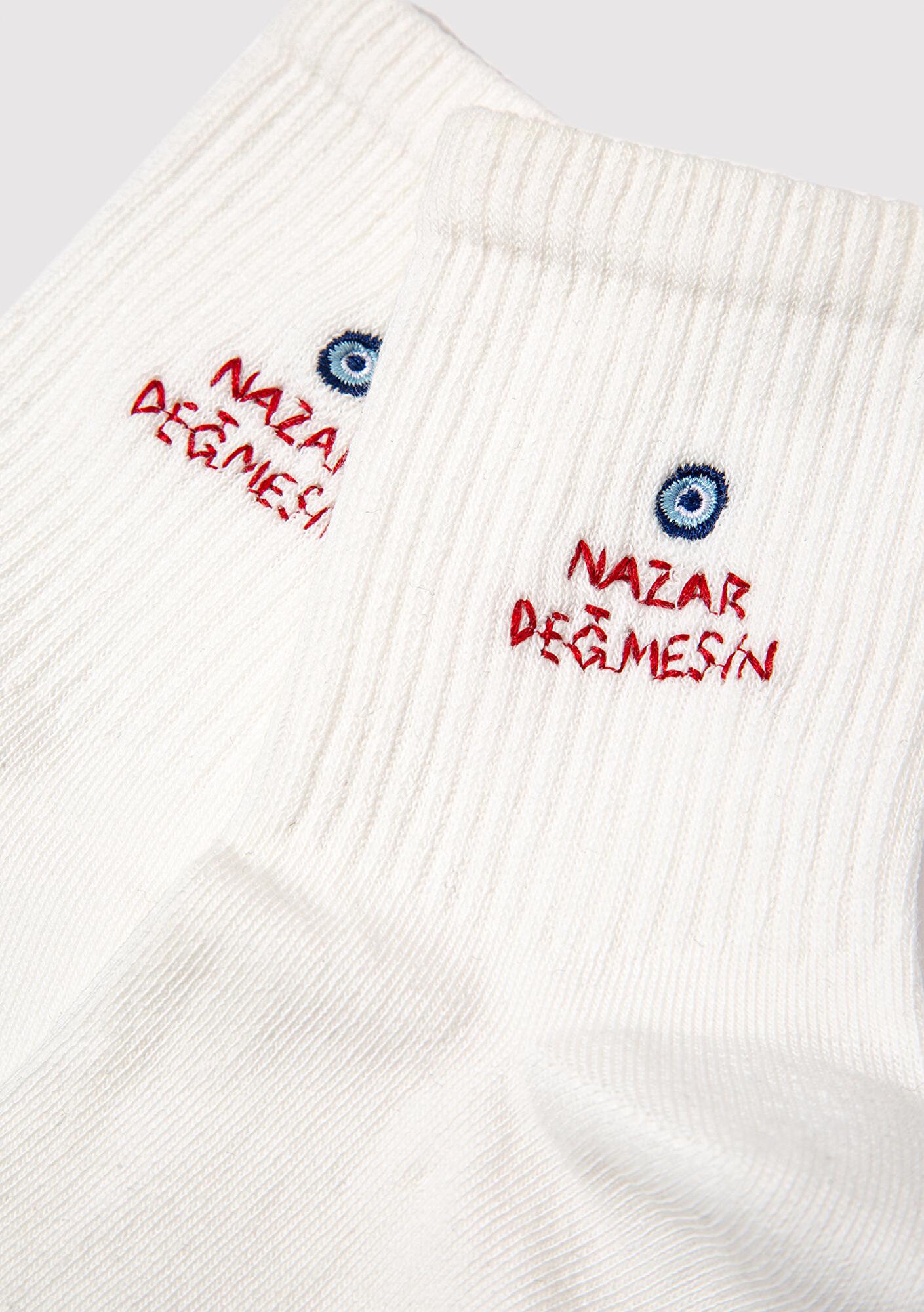 Mavi Nazar Değmesin Nakışlı Soket Çorap 1913575-620