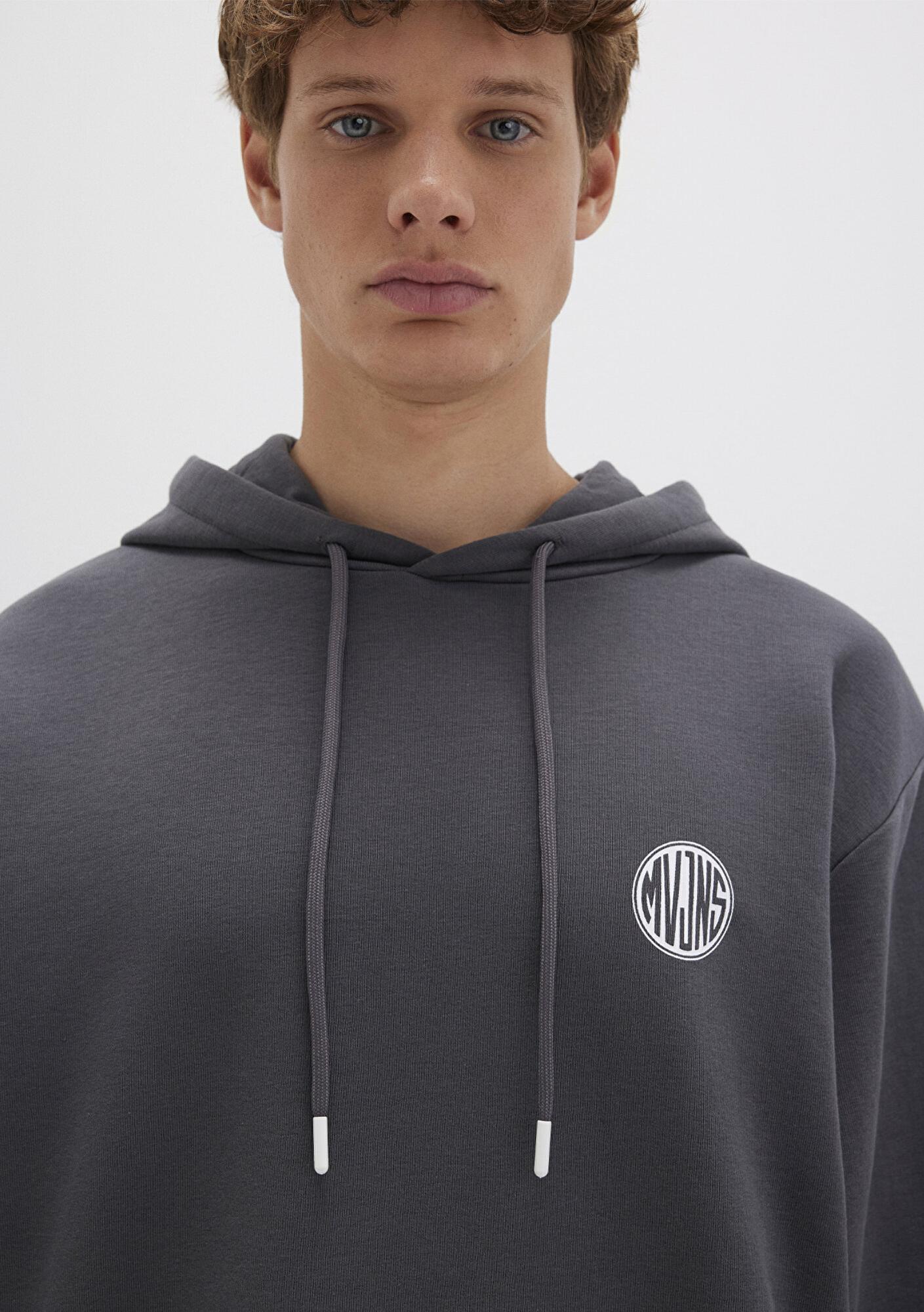 Mavi MVJNS Logo Baskılı Kapüşonlu Antrasit Sweatshirt 0611786-80106