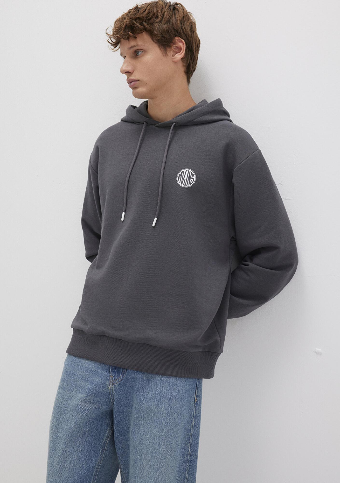 Mavi MVJNS Logo Baskılı Kapüşonlu Antrasit Sweatshirt 0611786-80106