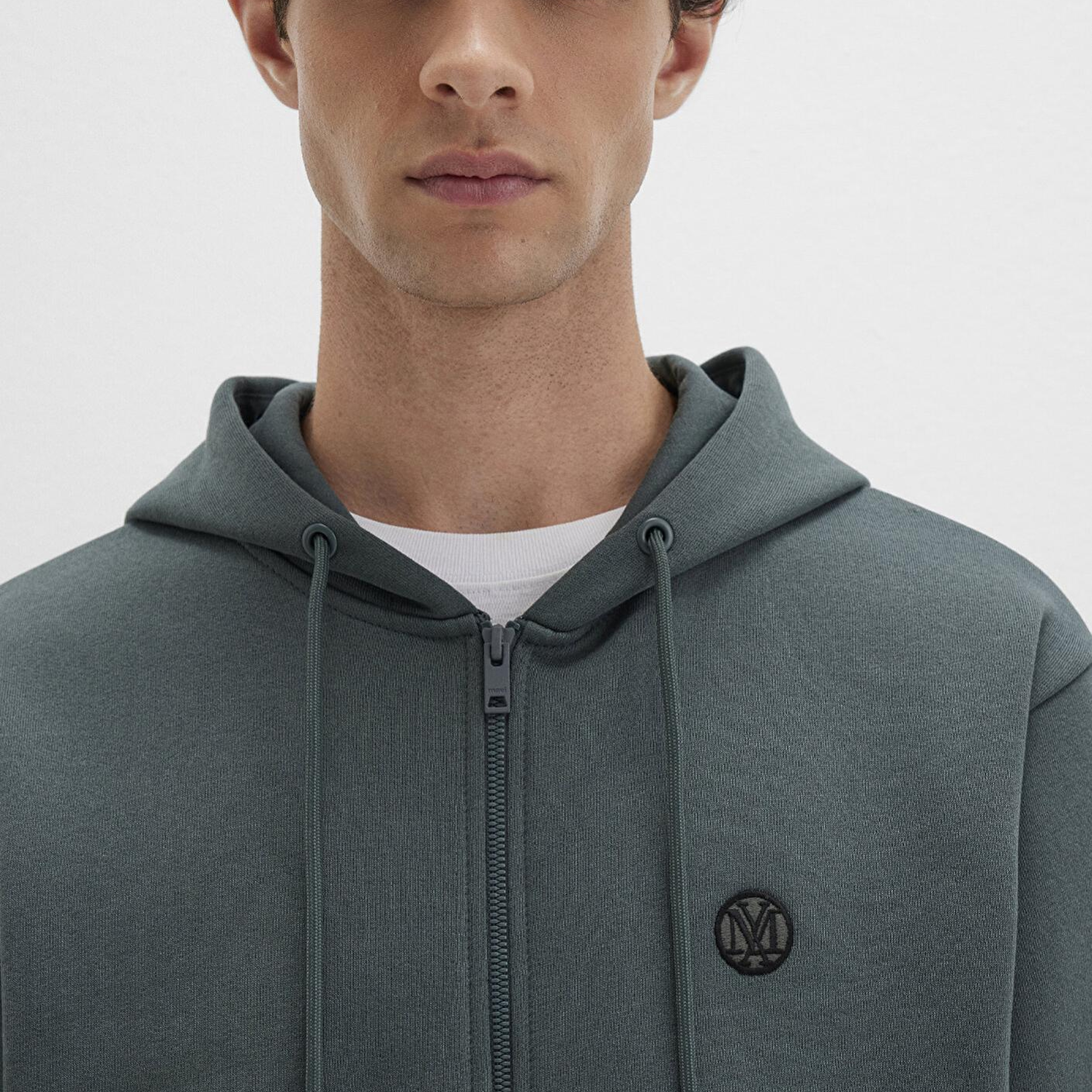 Mavi Mühür Logo Nakışlı Kapüşonlu Fermuarlı Yeşil Sweatshirt 066979-71598