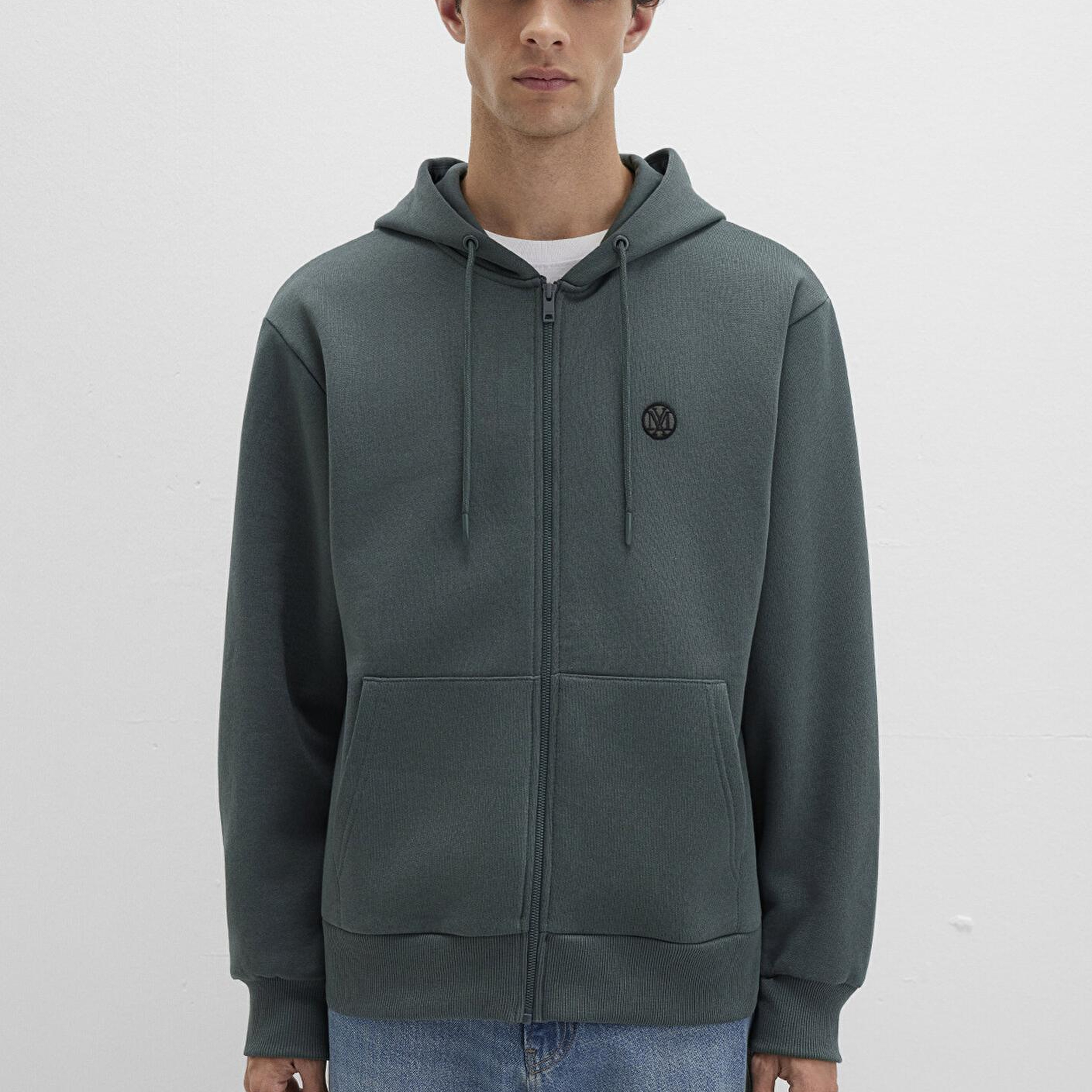 Mavi Mühür Logo Nakışlı Kapüşonlu Fermuarlı Yeşil Sweatshirt 066979-71598