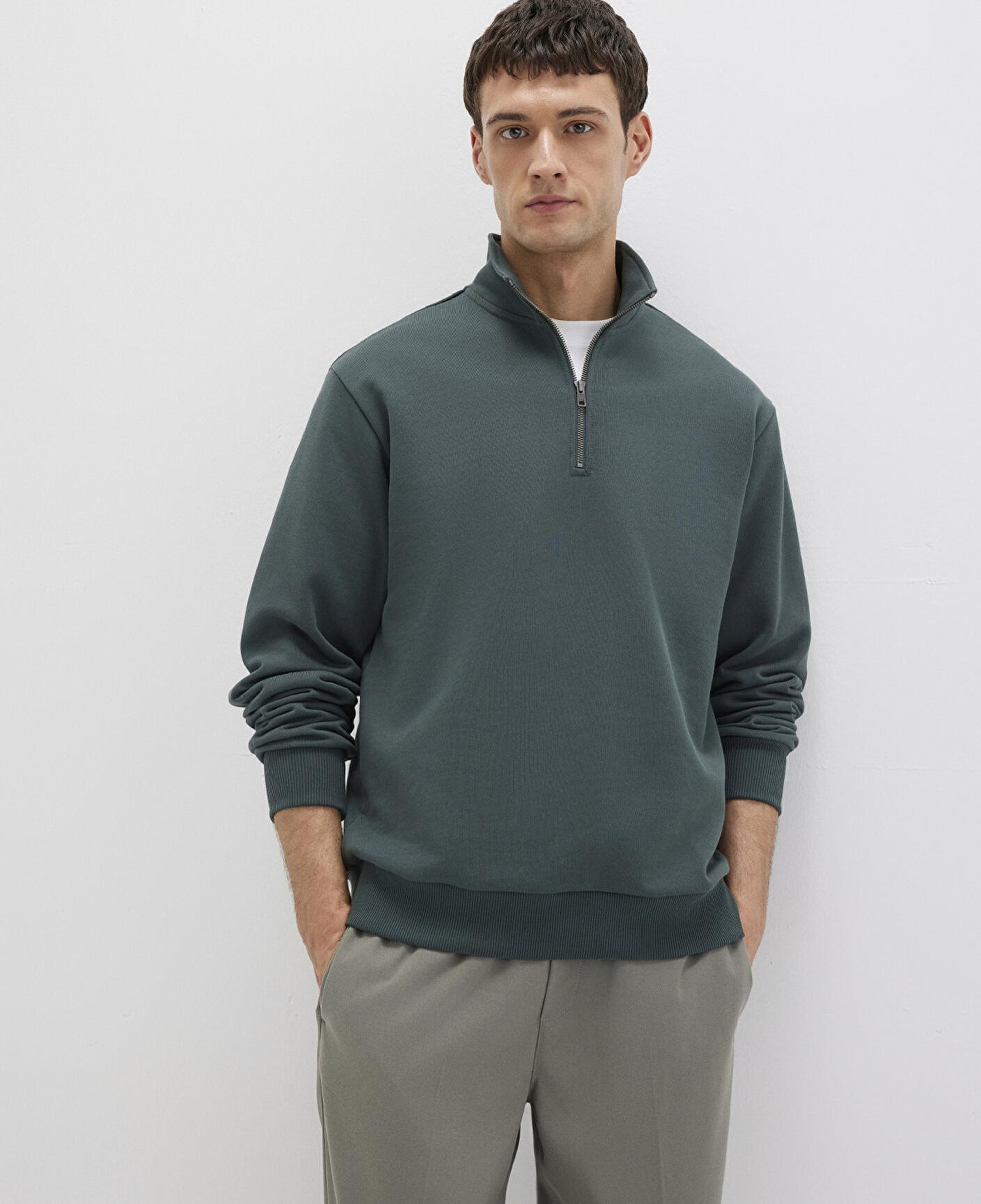 Mavi Yarı Fermuarlı Yeşil Basic Sweatshirt 0S10419-71598