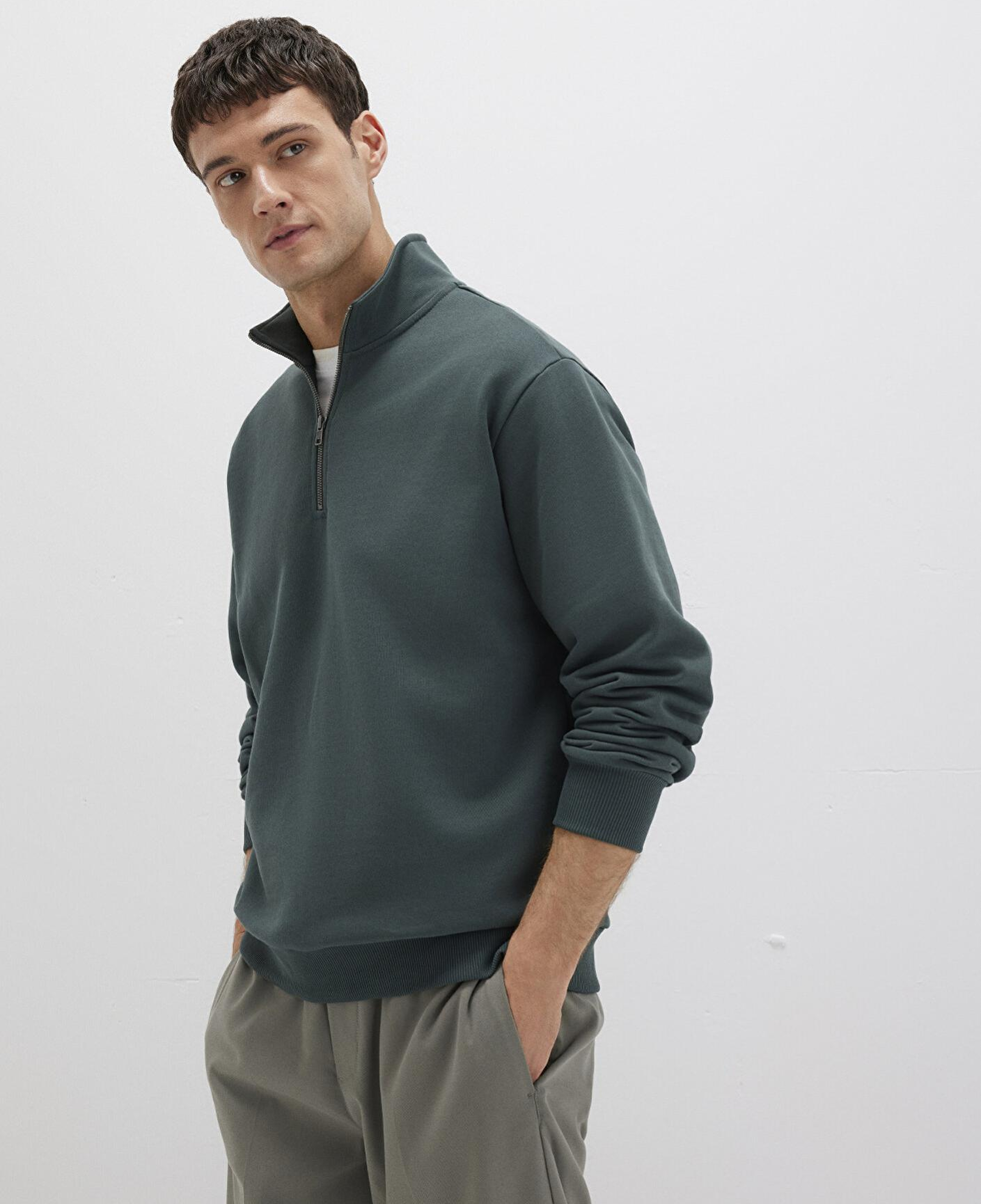 Mavi Yarı Fermuarlı Yeşil Basic Sweatshirt 0S10419-71598