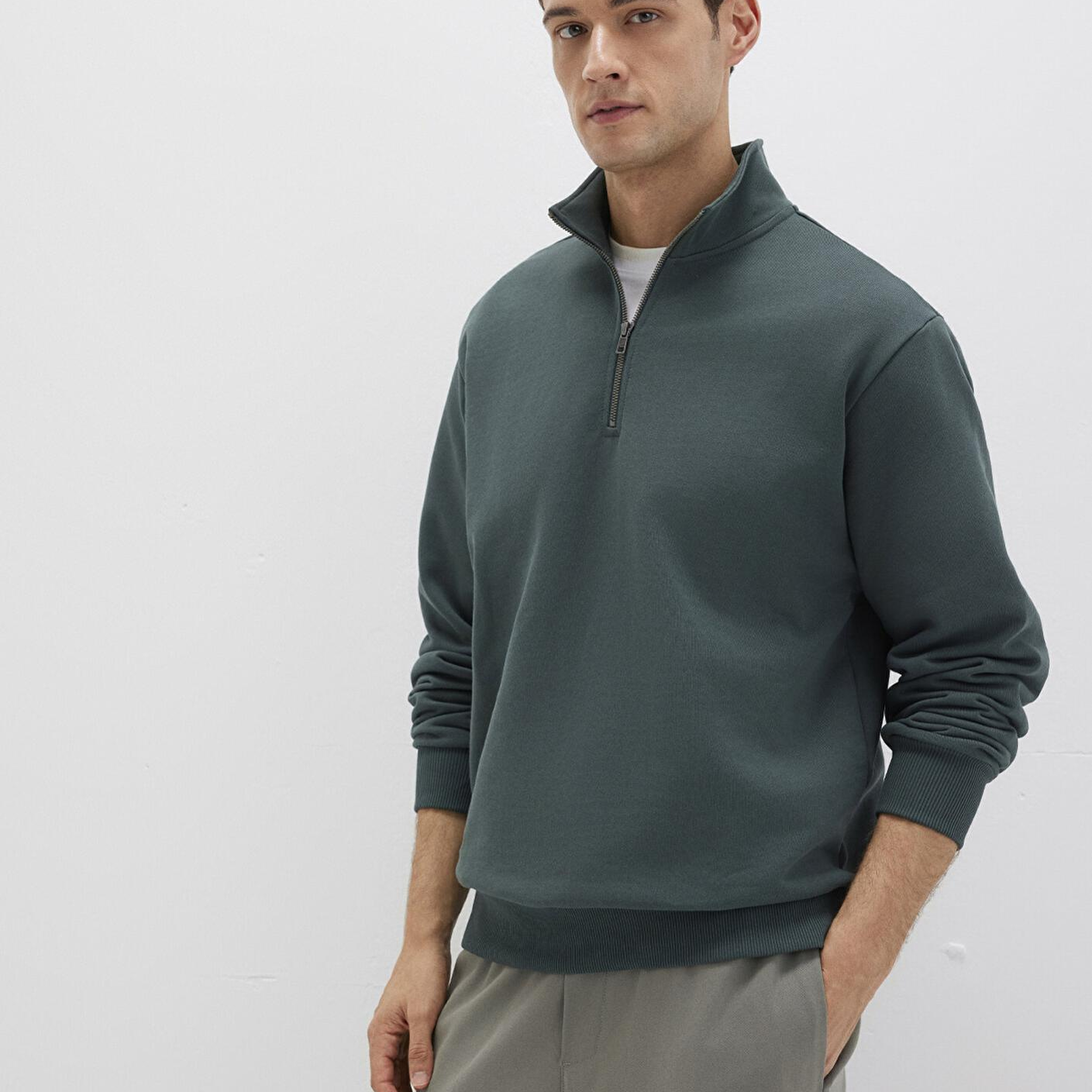 Mavi Yarı Fermuarlı Yeşil Basic Sweatshirt 0S10419-71598