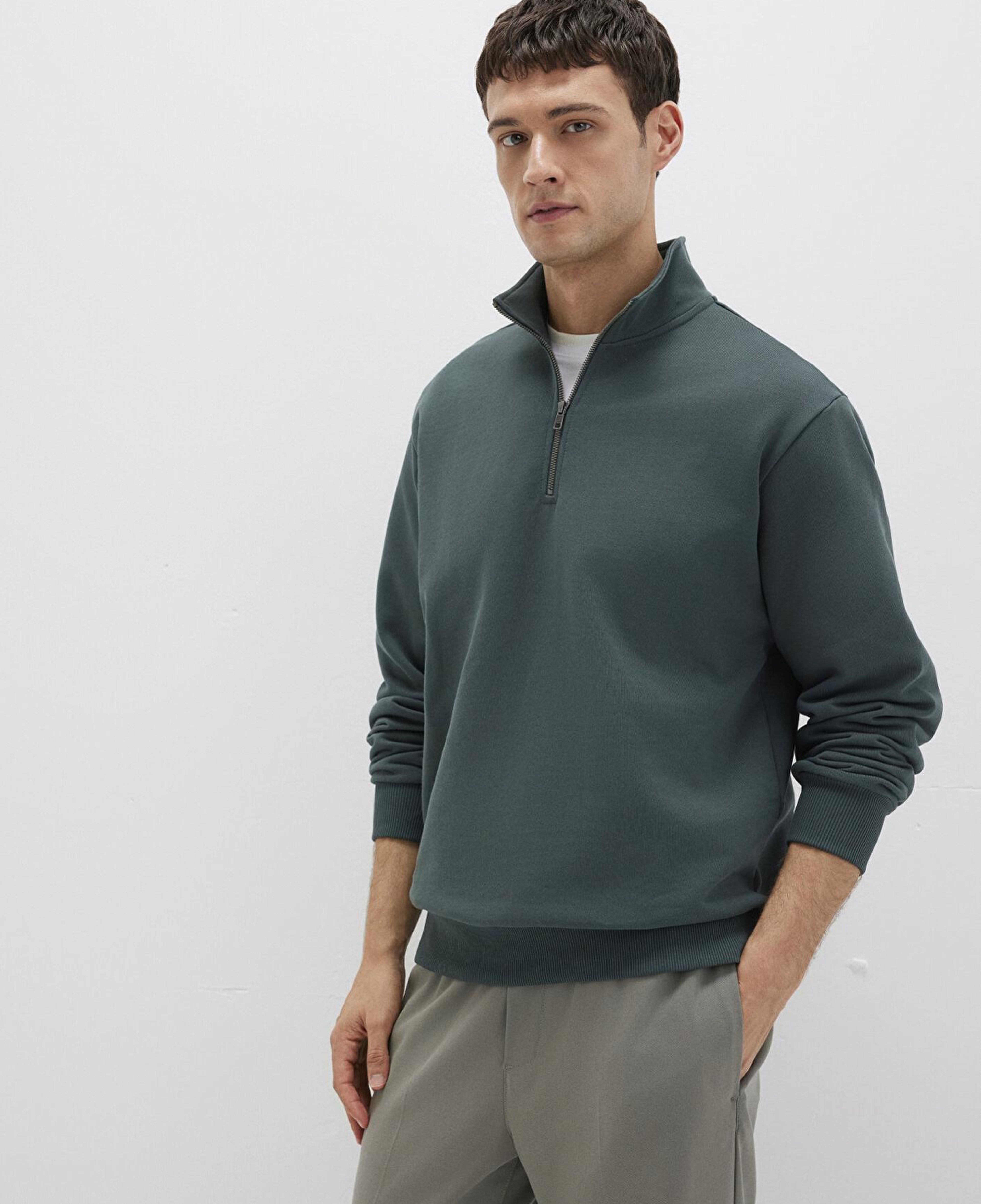 Mavi Yarı Fermuarlı Yeşil Basic Sweatshirt 0S10419-71598
