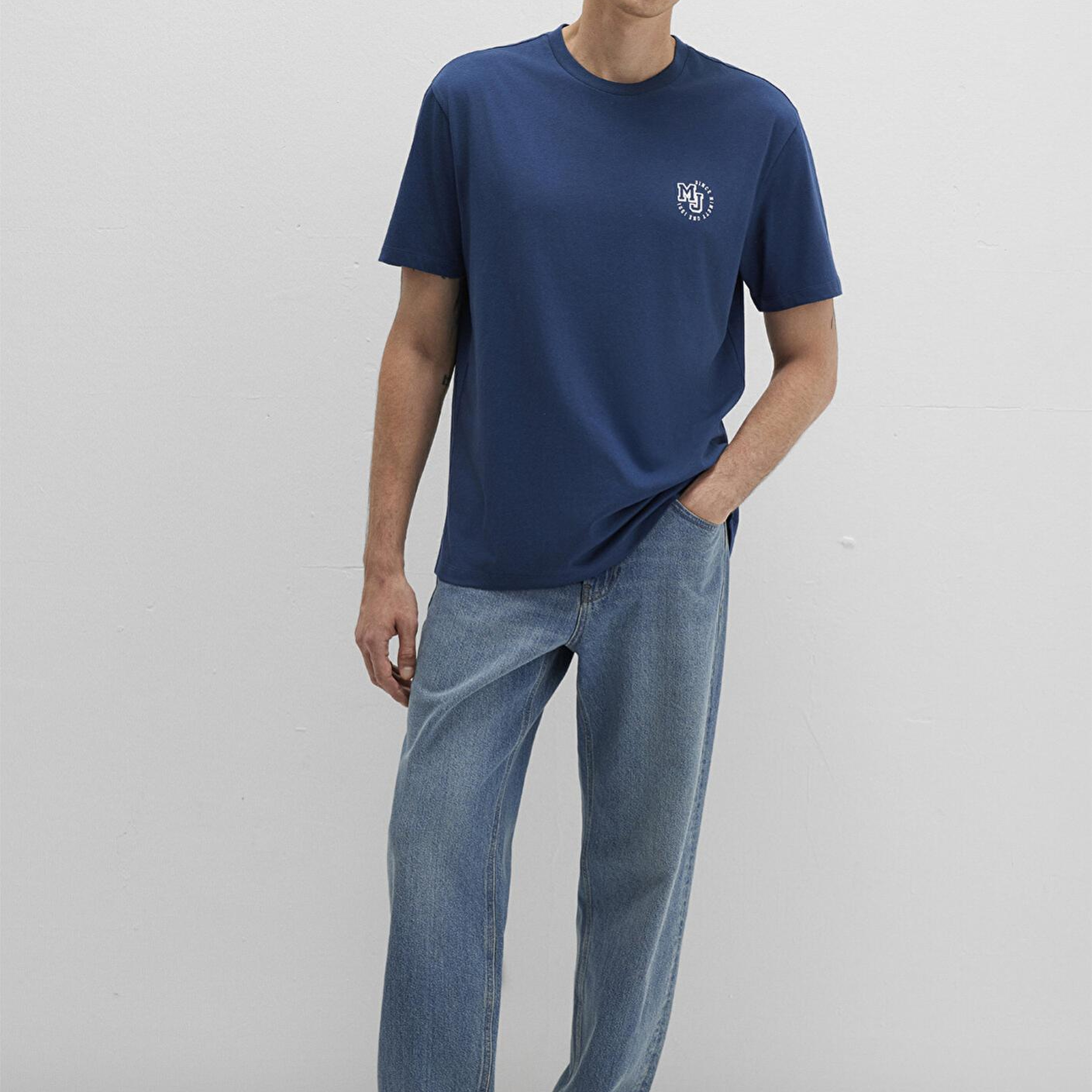 Mavi MJ Logo Baskılı Mavi Tişört Loose Fit / Bol Rahat Kesim 0612839-89287