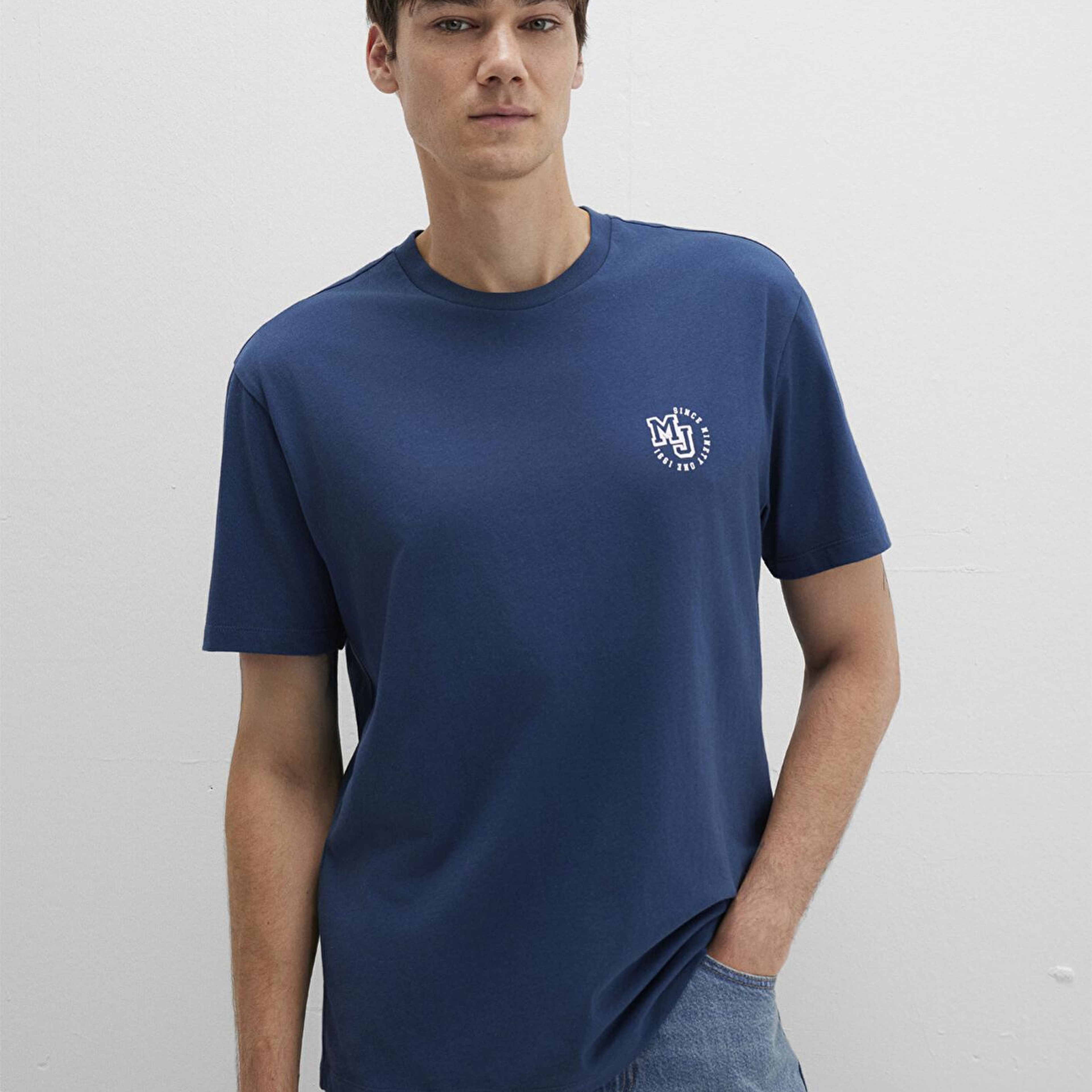 Mavi MJ Logo Baskılı Mavi Tişört Loose Fit / Bol Rahat Kesim 0612839-89287