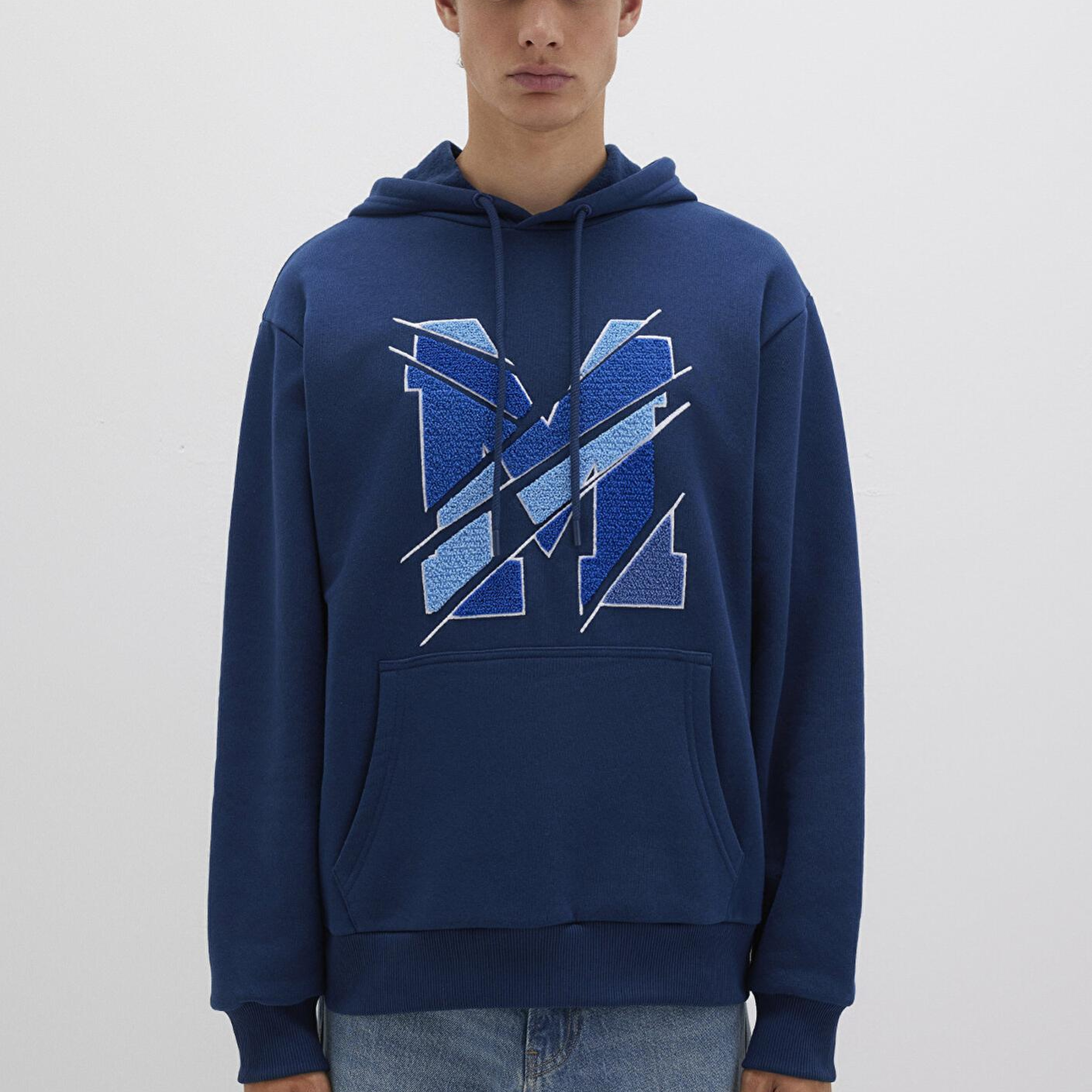 Mavi M Logo Baskılı Kapüşonlu Lacivert Sweatshirt 0S10106-89353