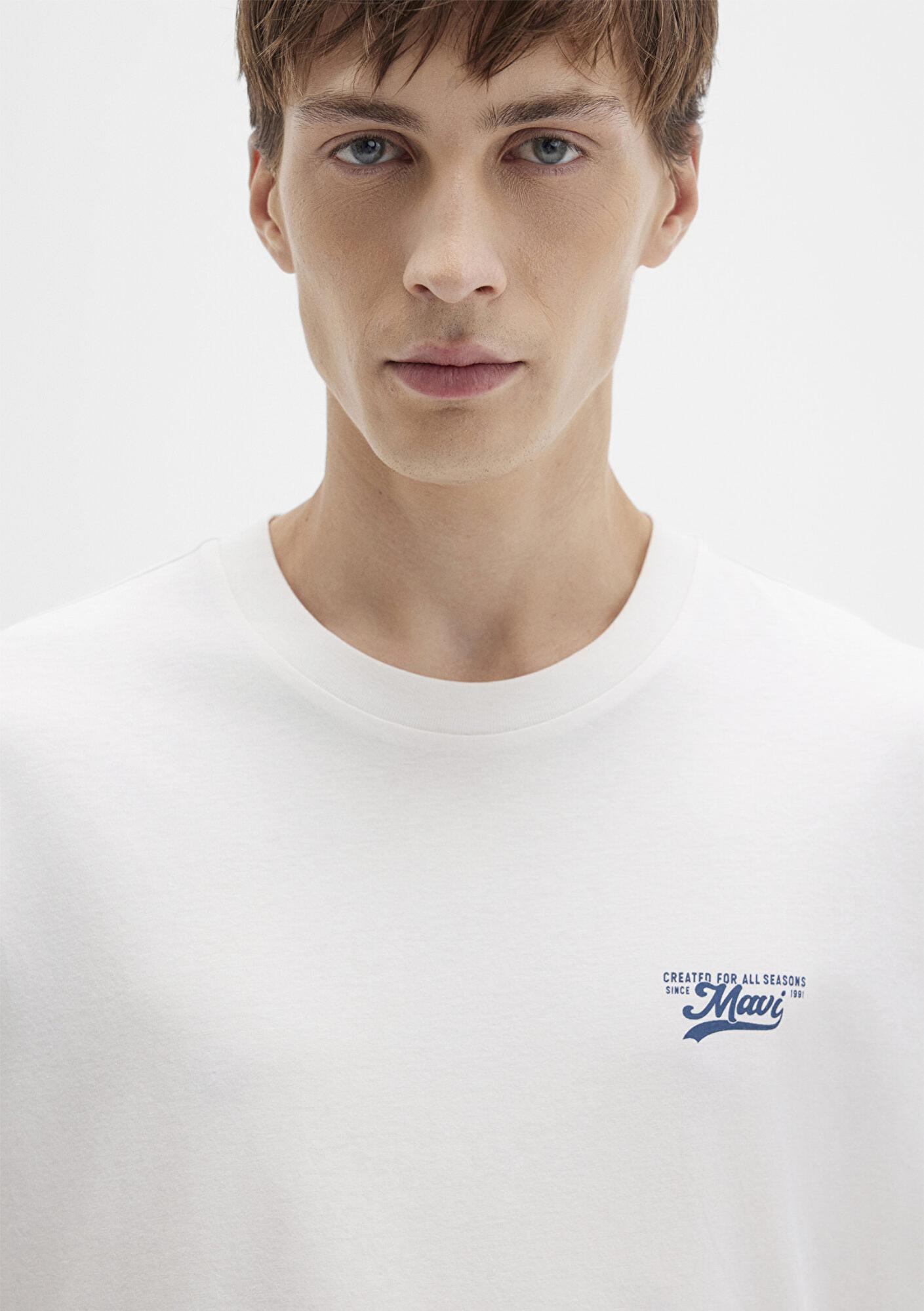 Mavi Mavi Baskılı Ekru Tişört Loose Fit / Bol Rahat Kesim 0612840-70057