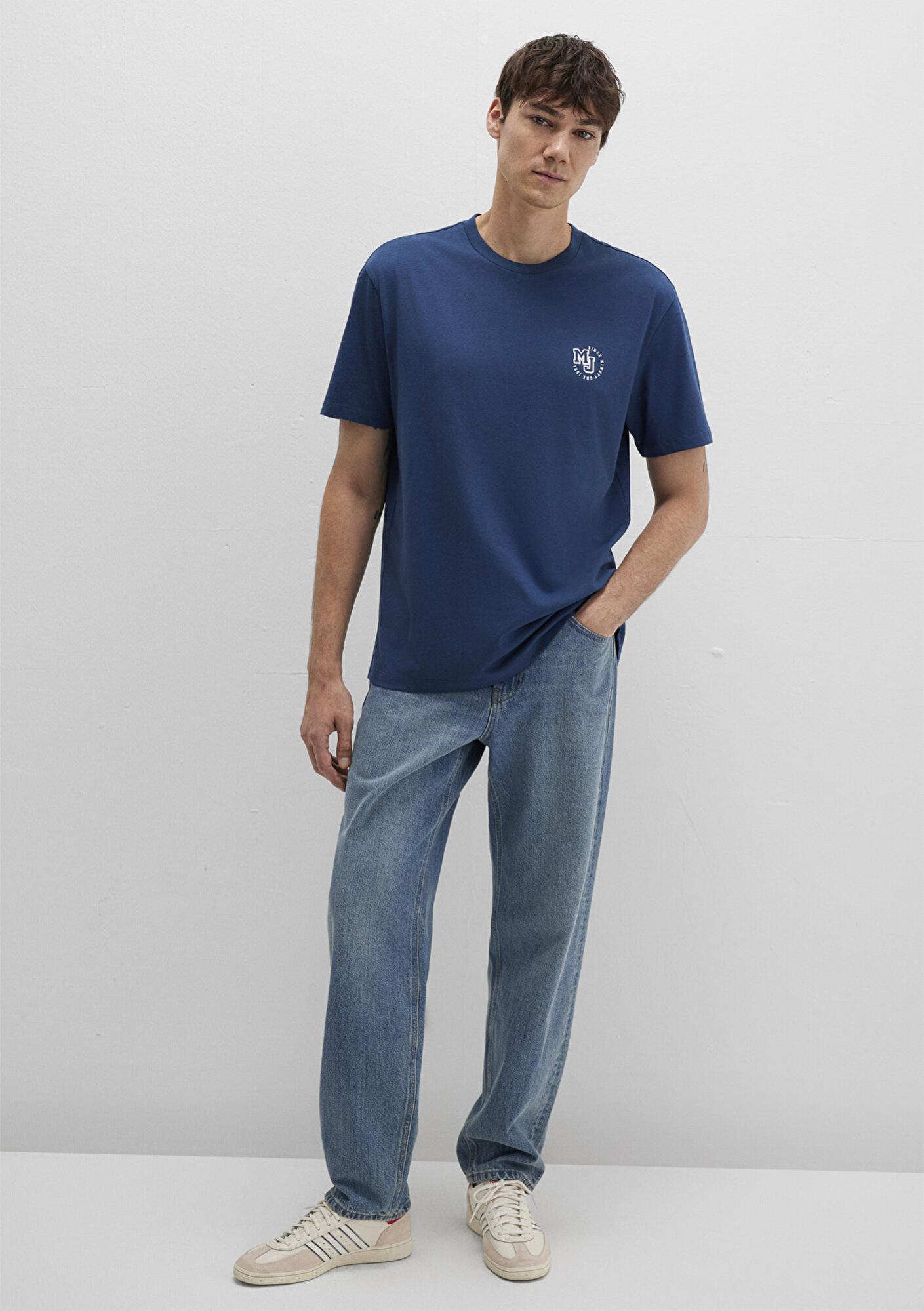 Mavi MJ Logo Baskılı Mavi Tişört Loose Fit / Bol Rahat Kesim 0612839-89287