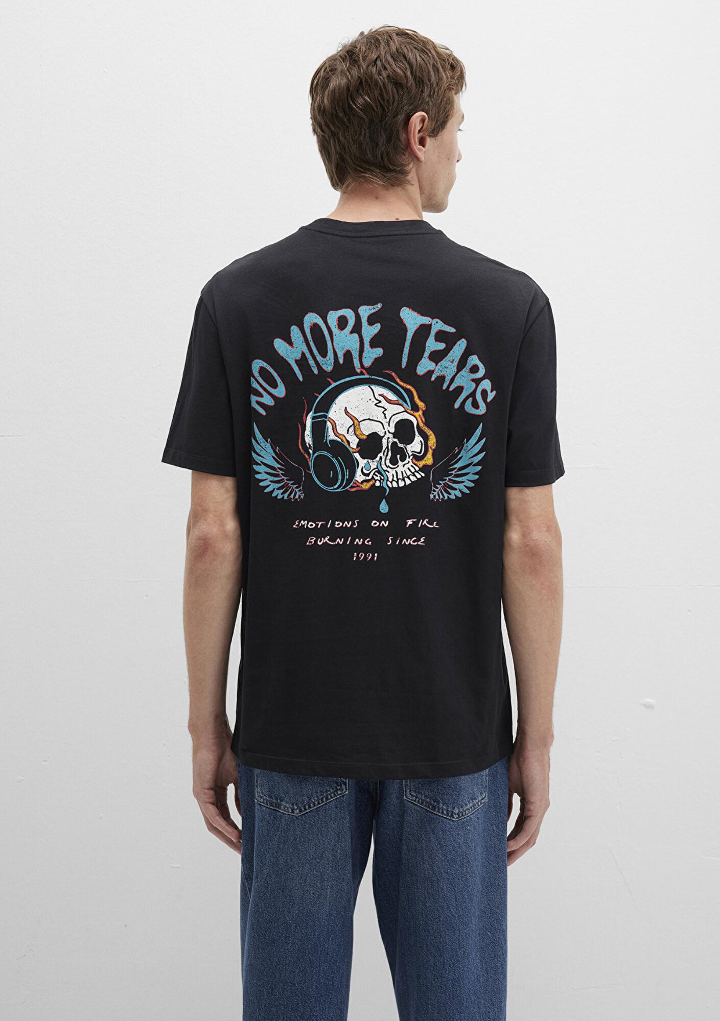 Mavi Kurukafa Baskılı Siyah Tişört Loose Fit / Bol Rahat Kesim 0612842-900