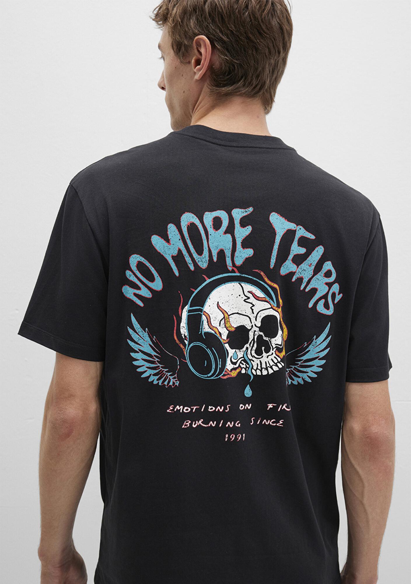 Mavi Kurukafa Baskılı Siyah Tişört Loose Fit / Bol Rahat Kesim 0612842-900