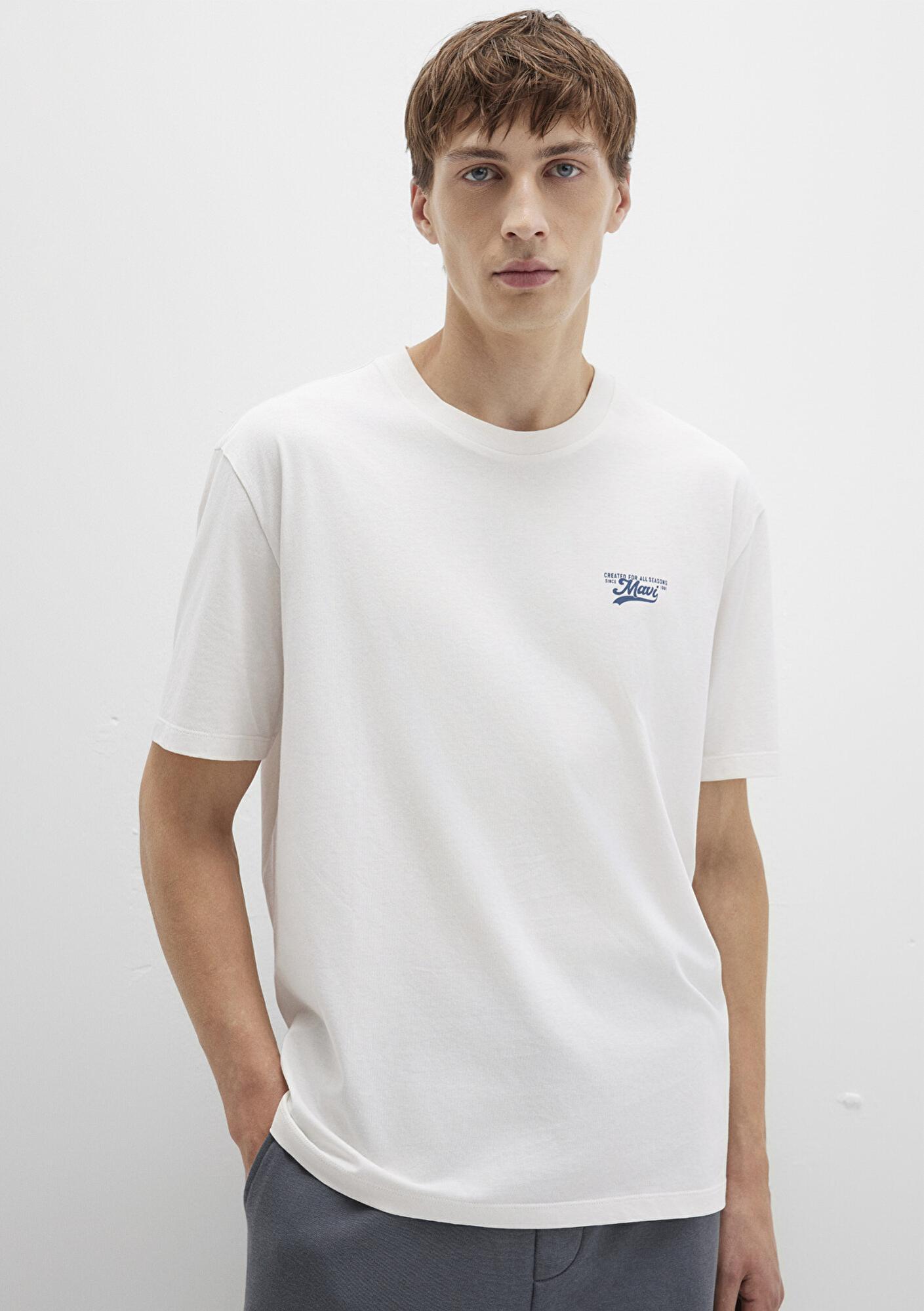 Mavi Mavi Baskılı Ekru Tişört Loose Fit / Bol Rahat Kesim 0612840-70057