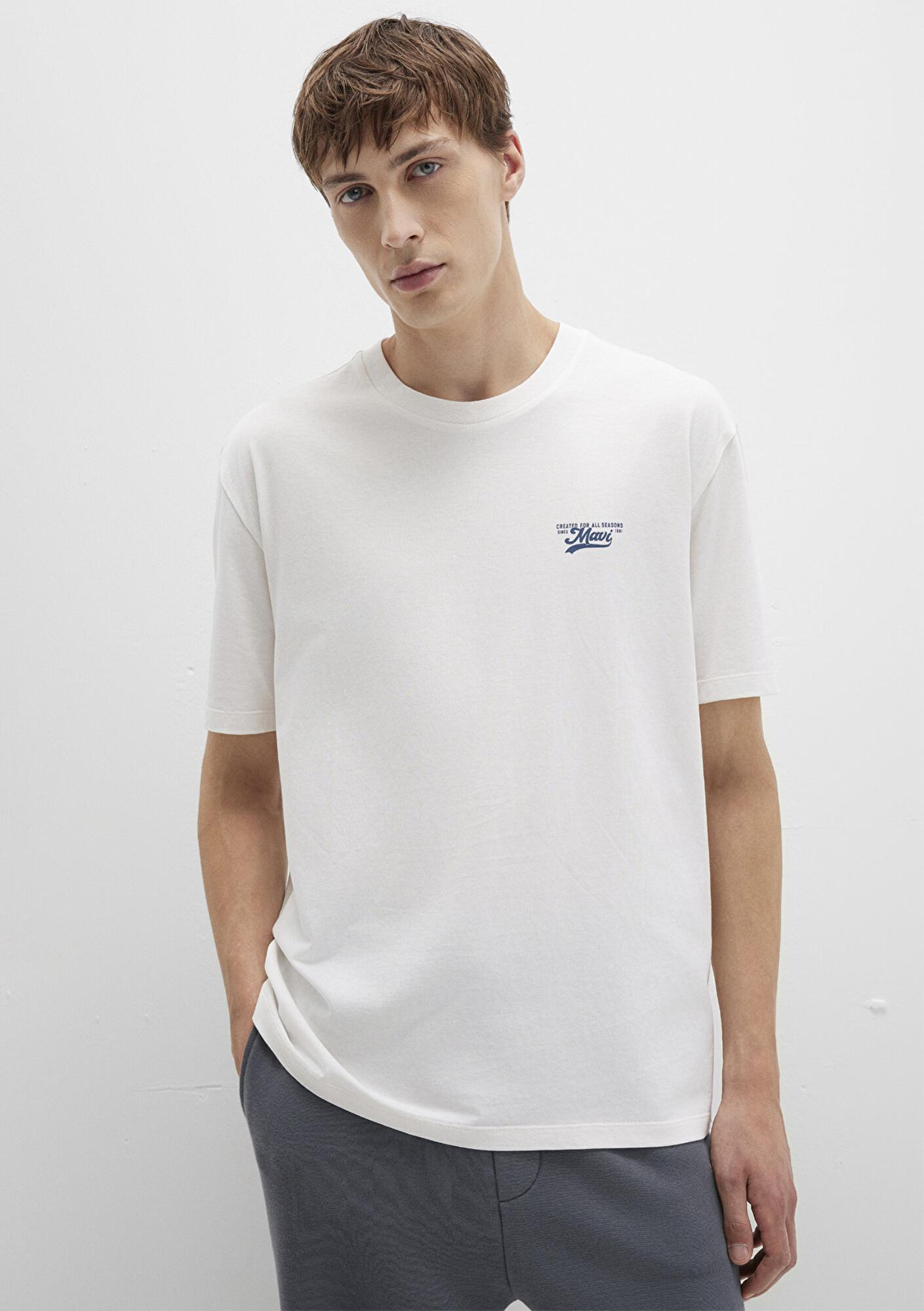Mavi Mavi Baskılı Ekru Tişört Loose Fit / Bol Rahat Kesim 0612840-70057