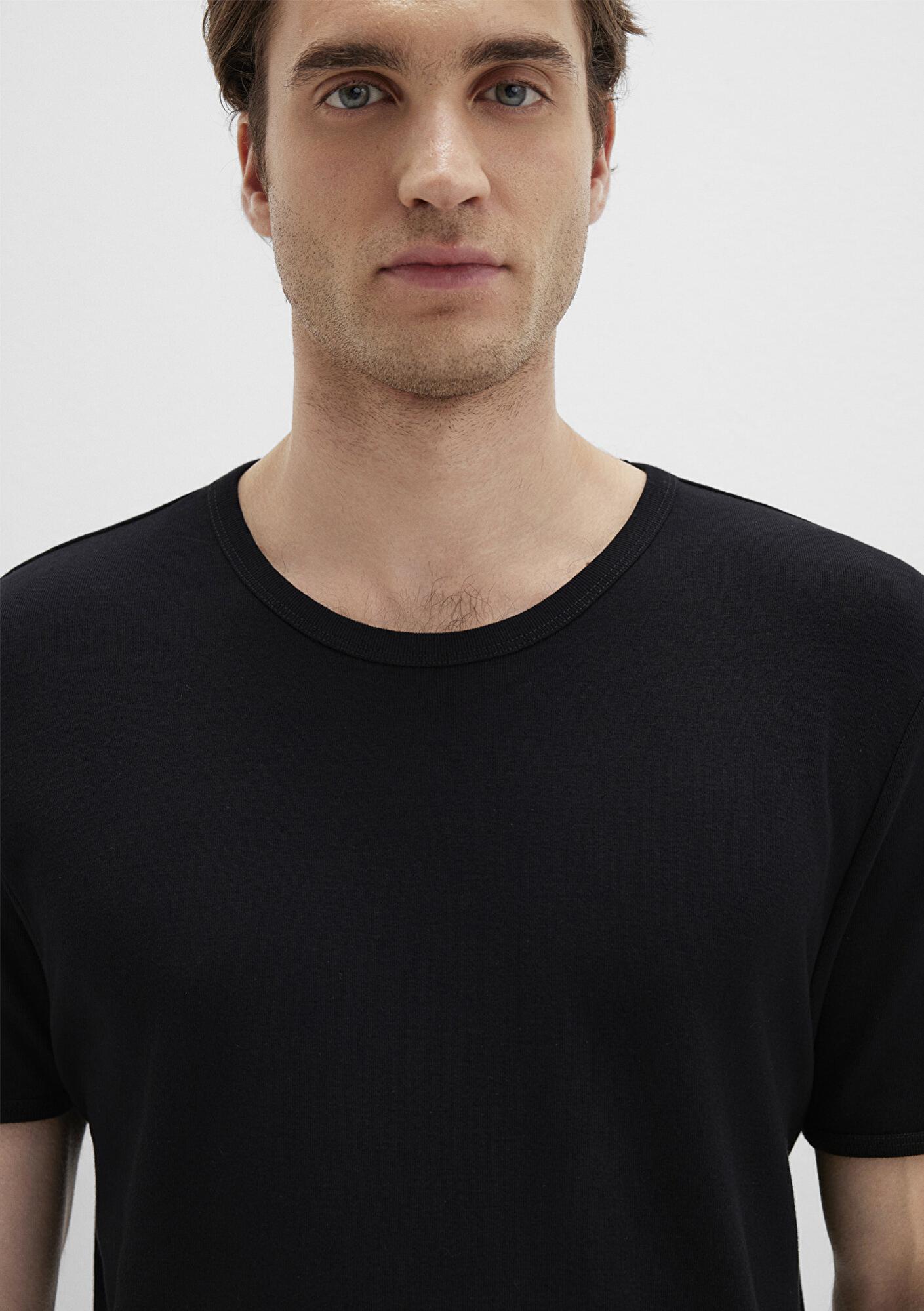 Mavi Ribana Detaylı Siyah Tişört Fitted / Vücuda Oturan Kesim 063747-900