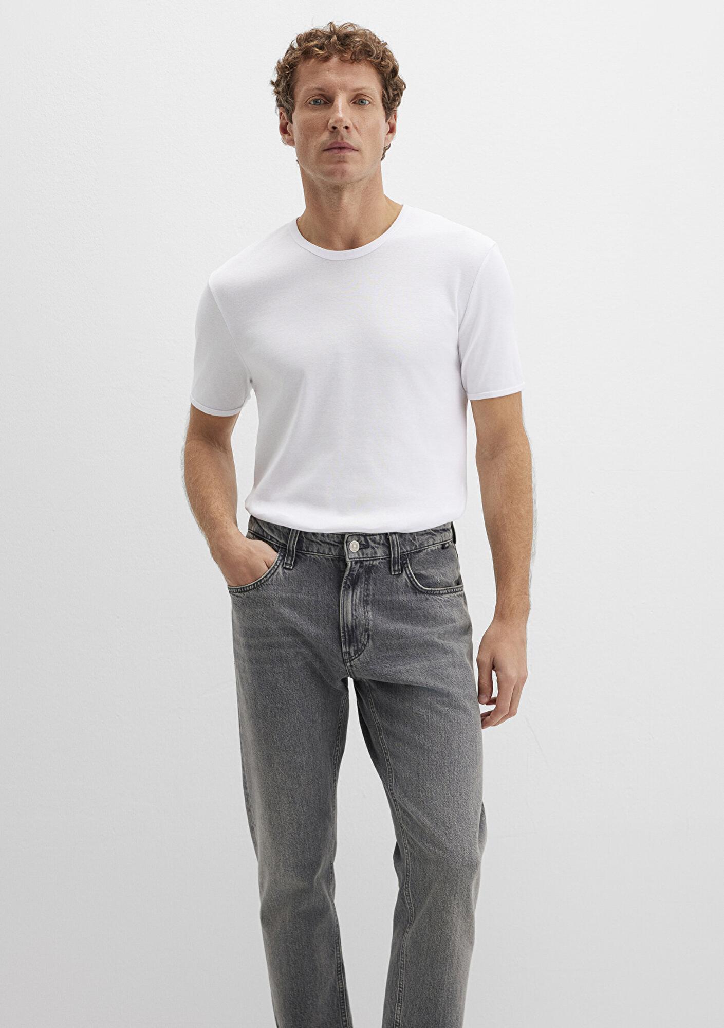 Mavi Ribana Detaylı Beyaz Tişört Fitted / Vücuda Oturan Kesim 063747-620