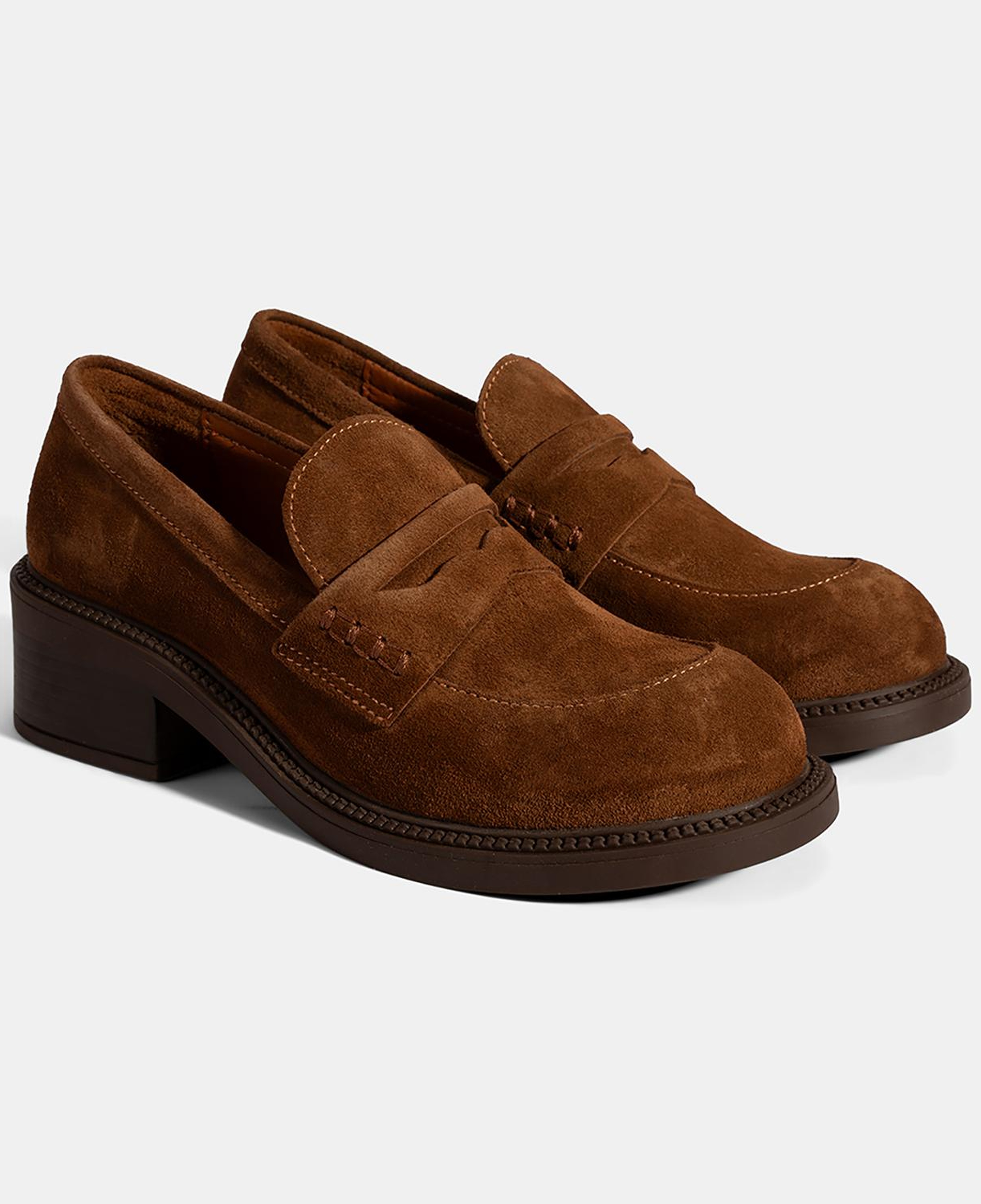 Kadın Taba Topuklu Süet Loafer