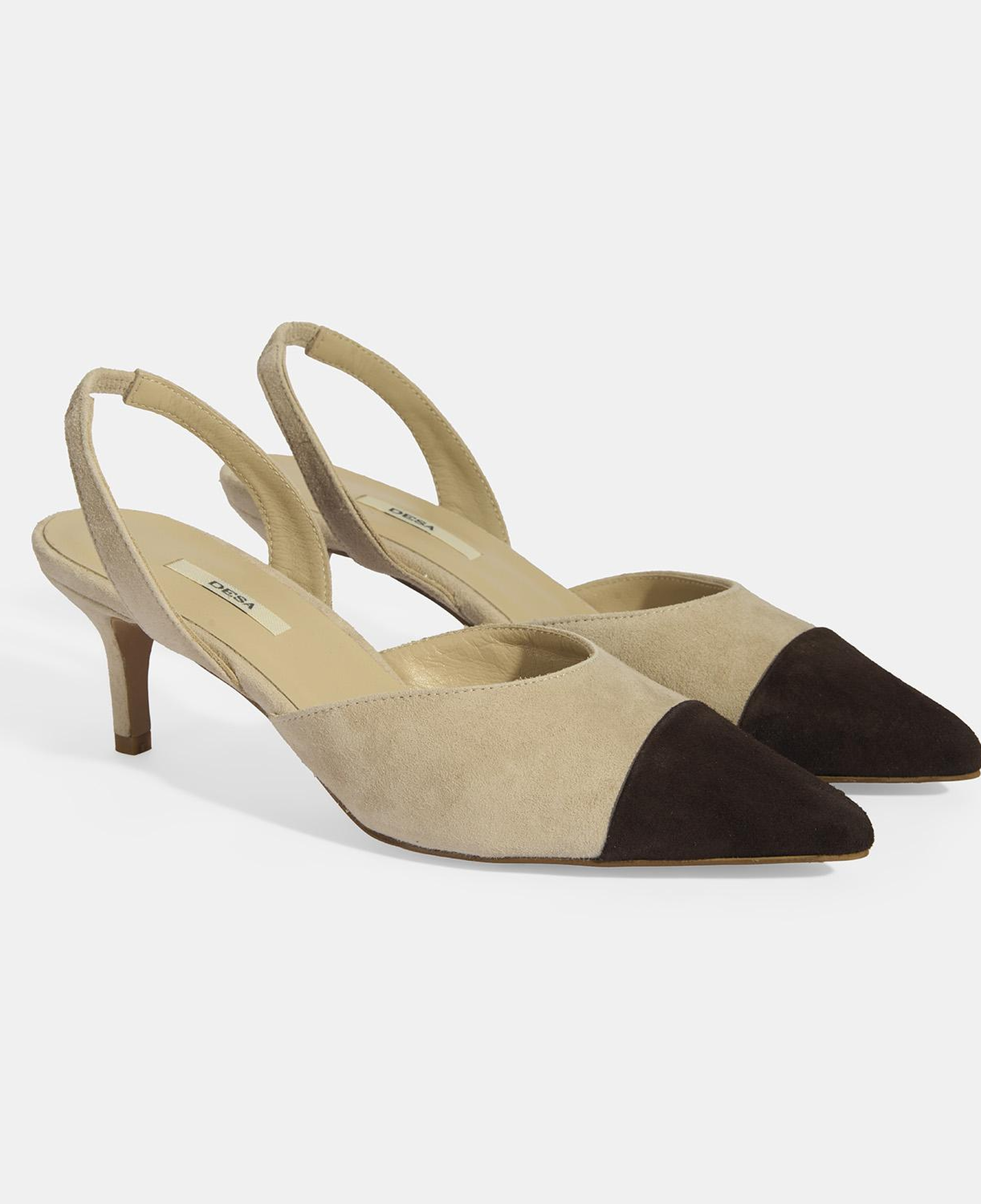 Kadın Bej Slingback Süet Topuklu Ayakkabı