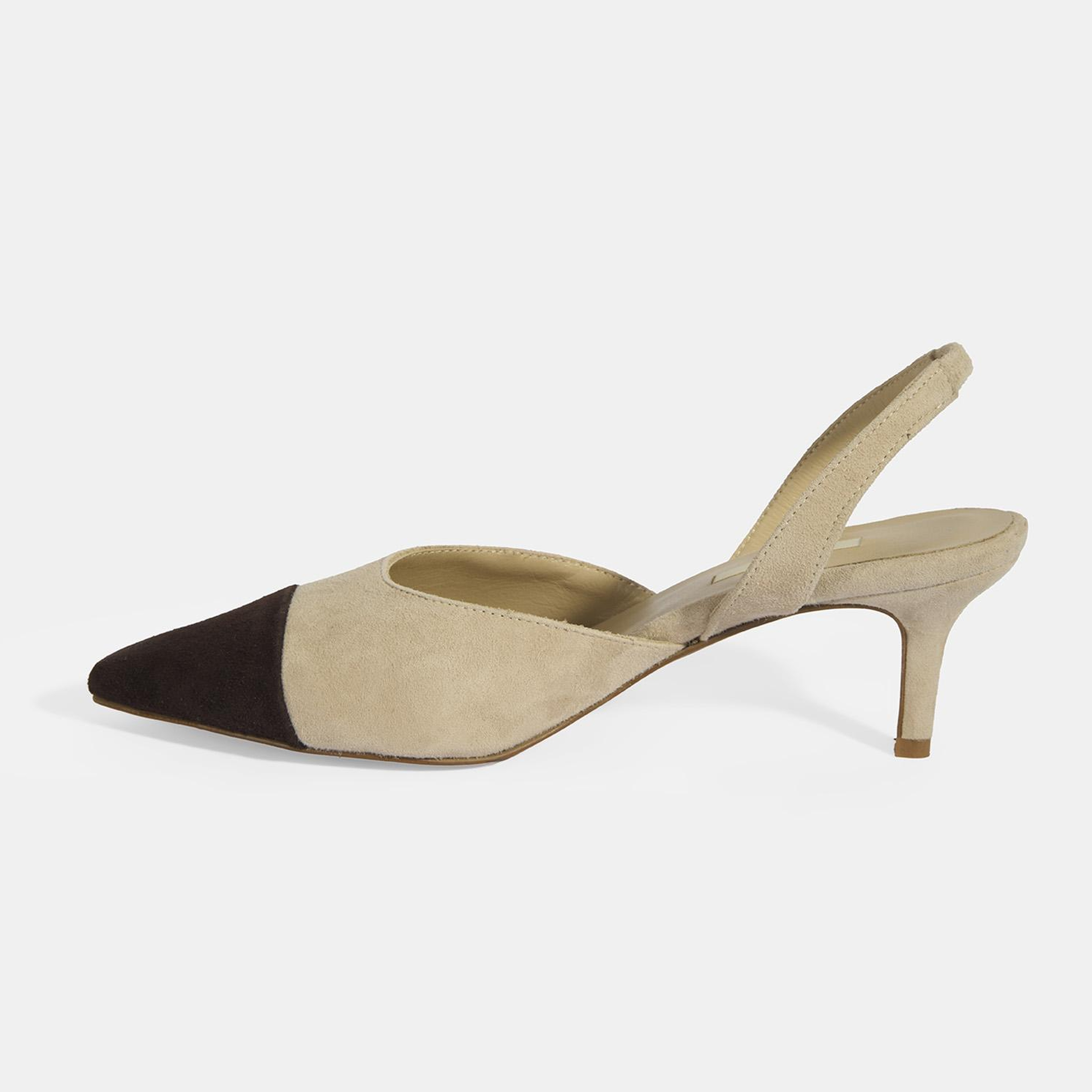 Kadın Bej Slingback Süet Topuklu Ayakkabı