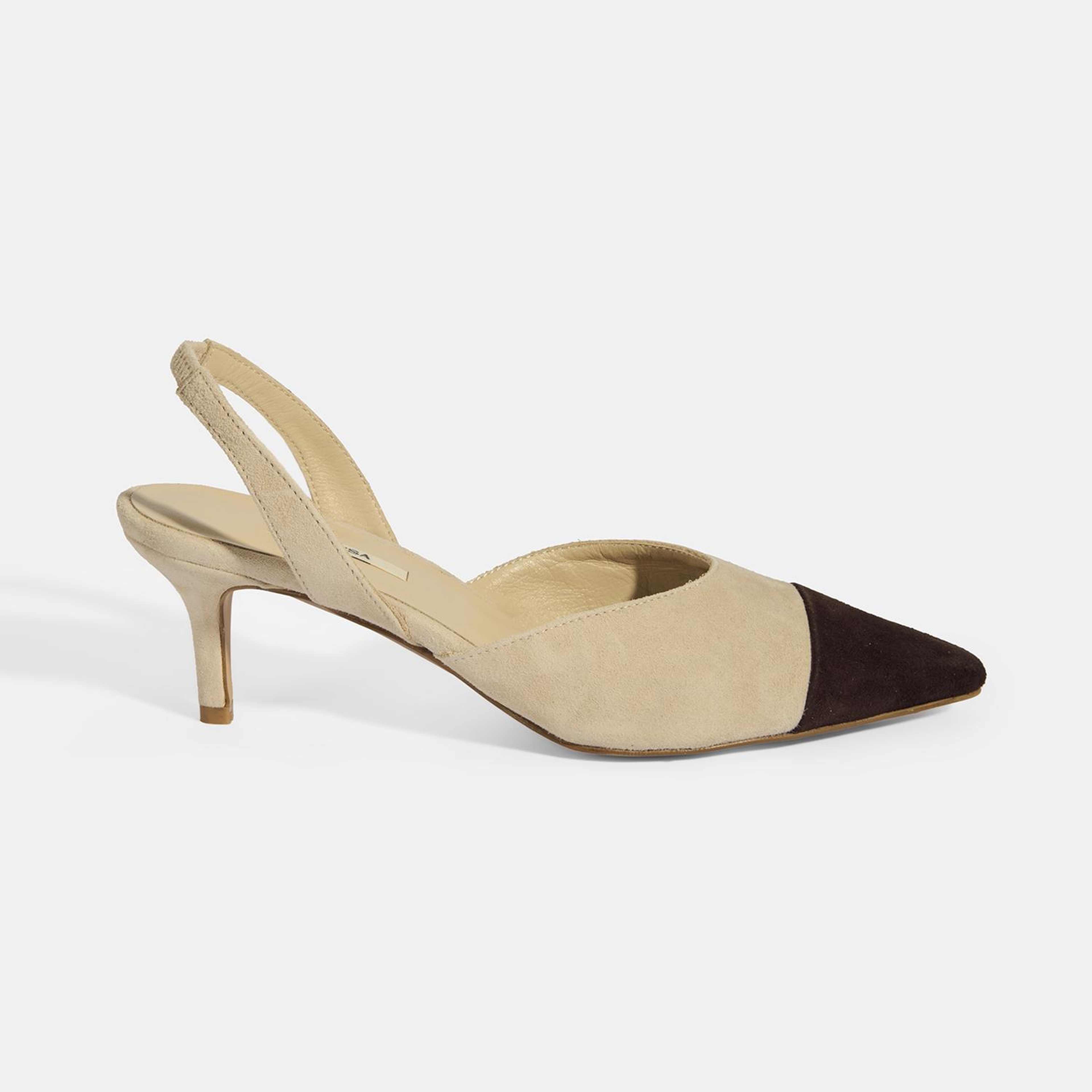 Kadın Bej Slingback Süet Topuklu Ayakkabı