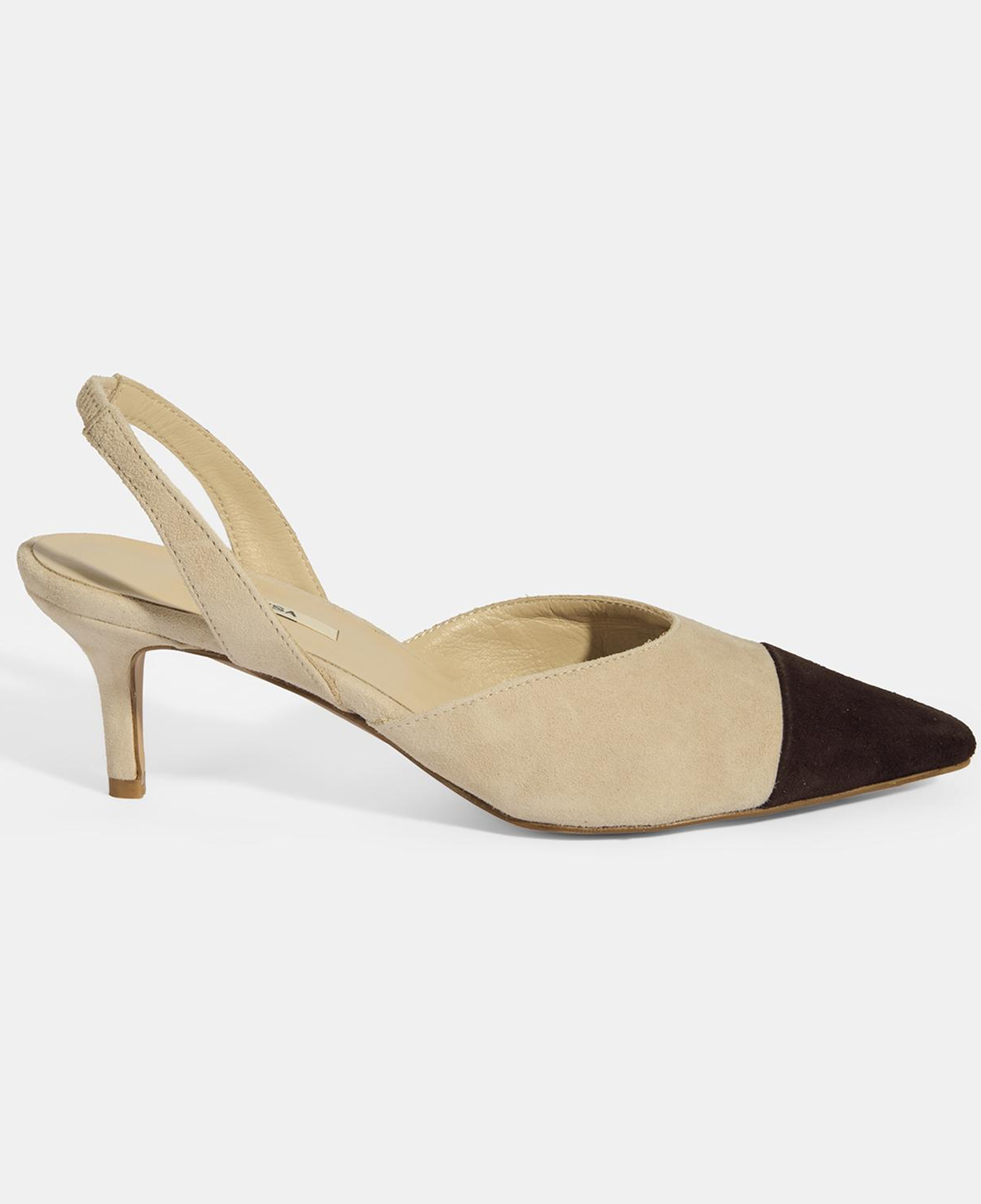 Kadın Bej Slingback Süet Topuklu Ayakkabı