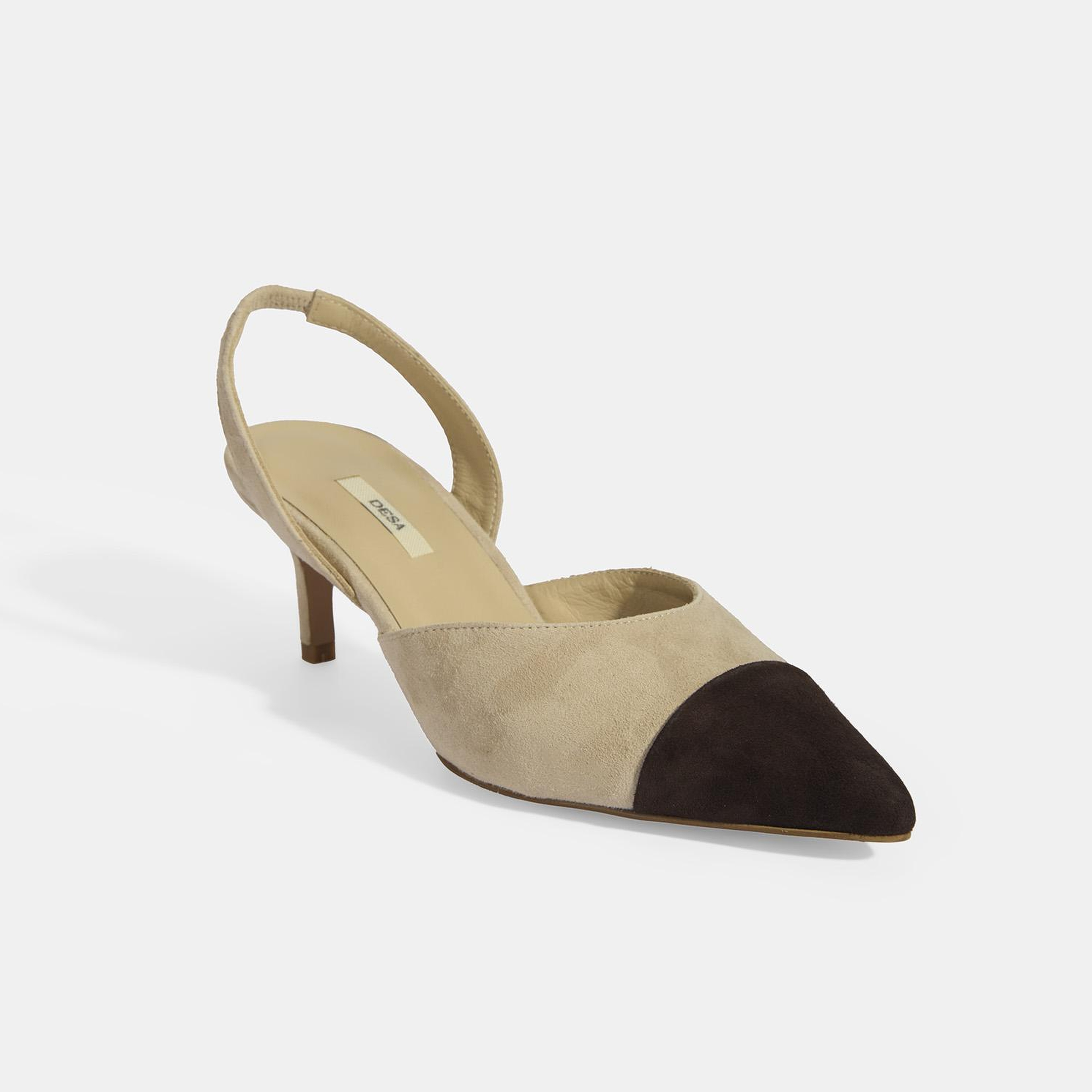Kadın Bej Slingback Süet Topuklu Ayakkabı
