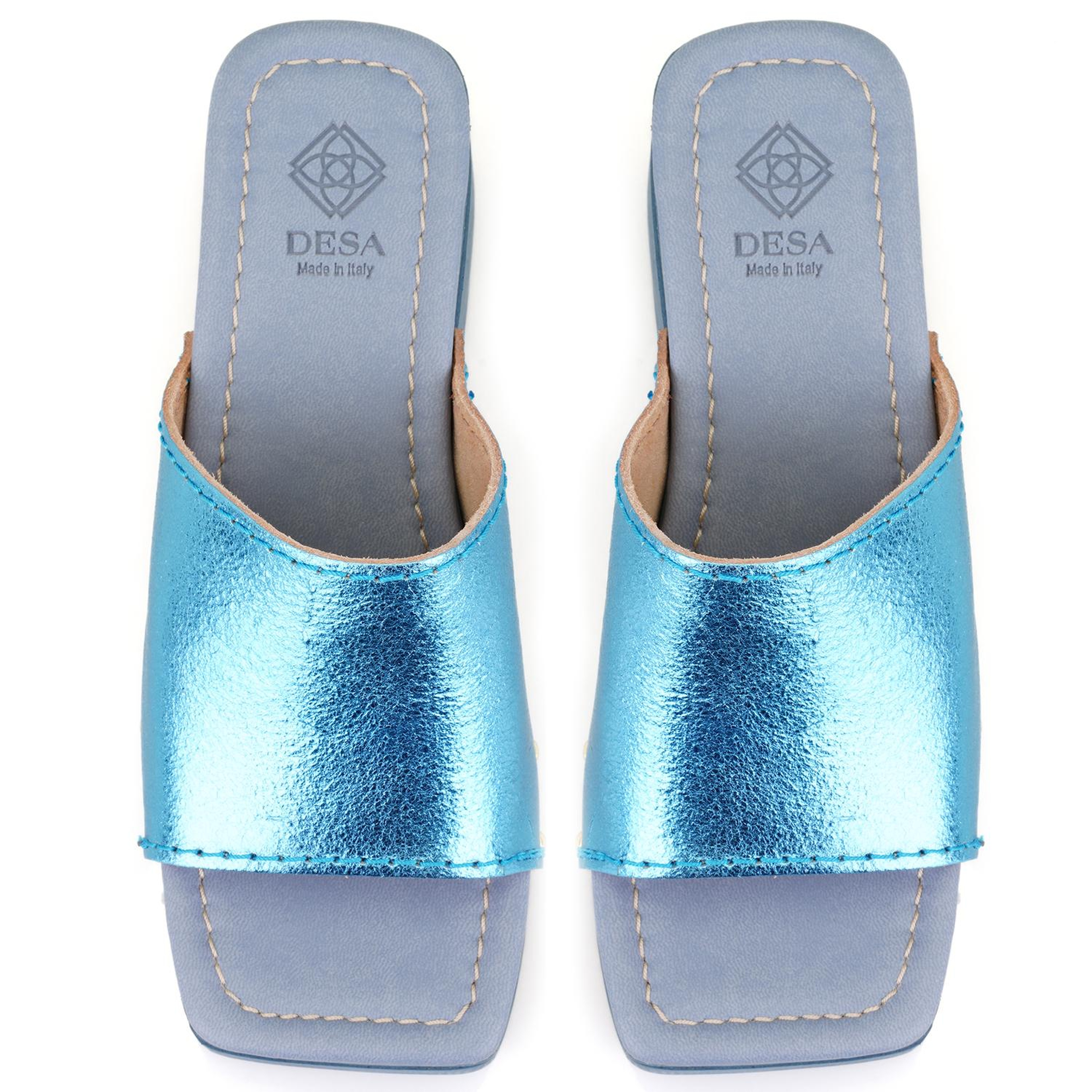 Kadın Mavi Topuklu Deri Terlik