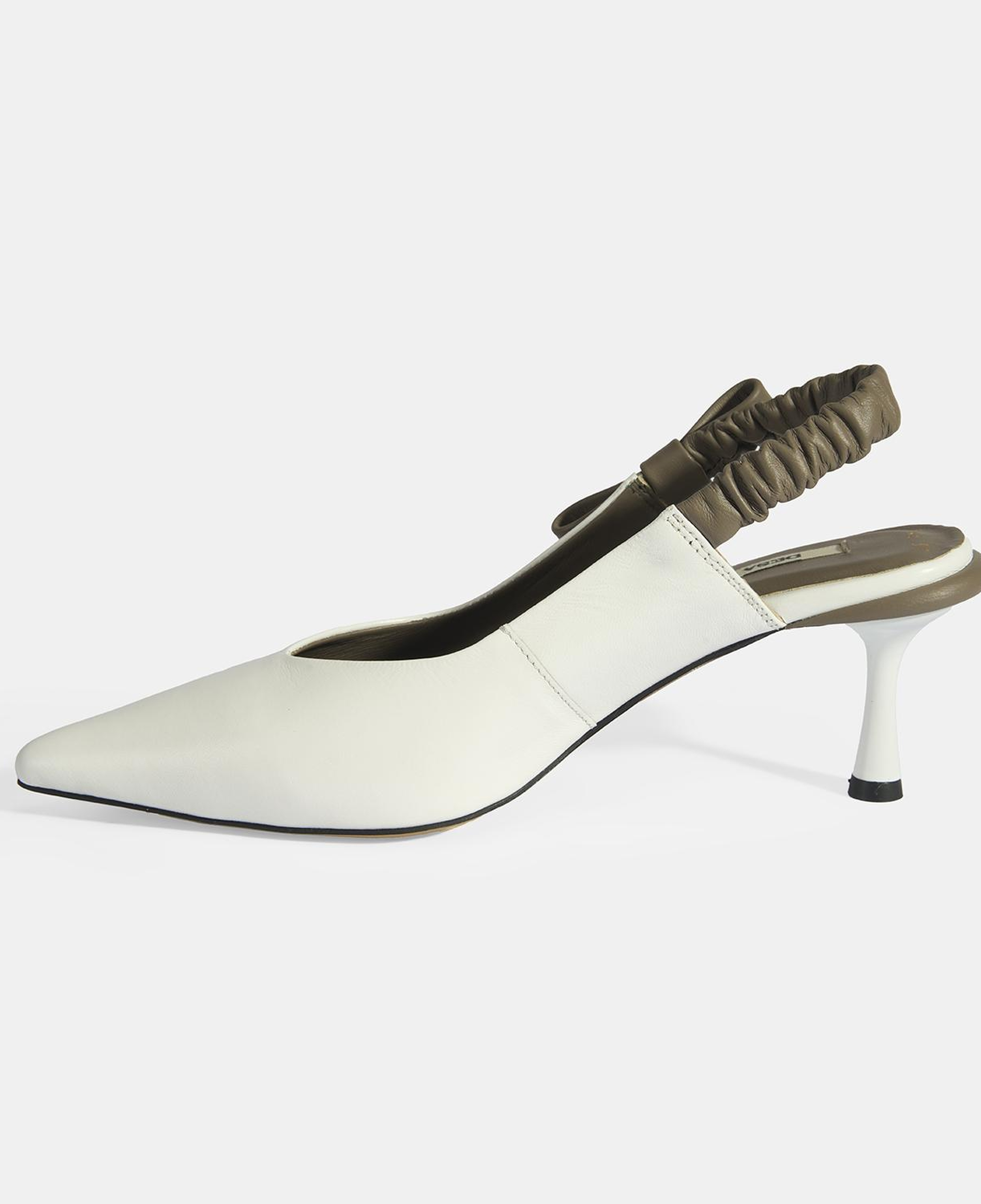 Kadın Beyaz Fiyonk Detaylı Lastik Bantlı Deri Topuklu Ayakkabı