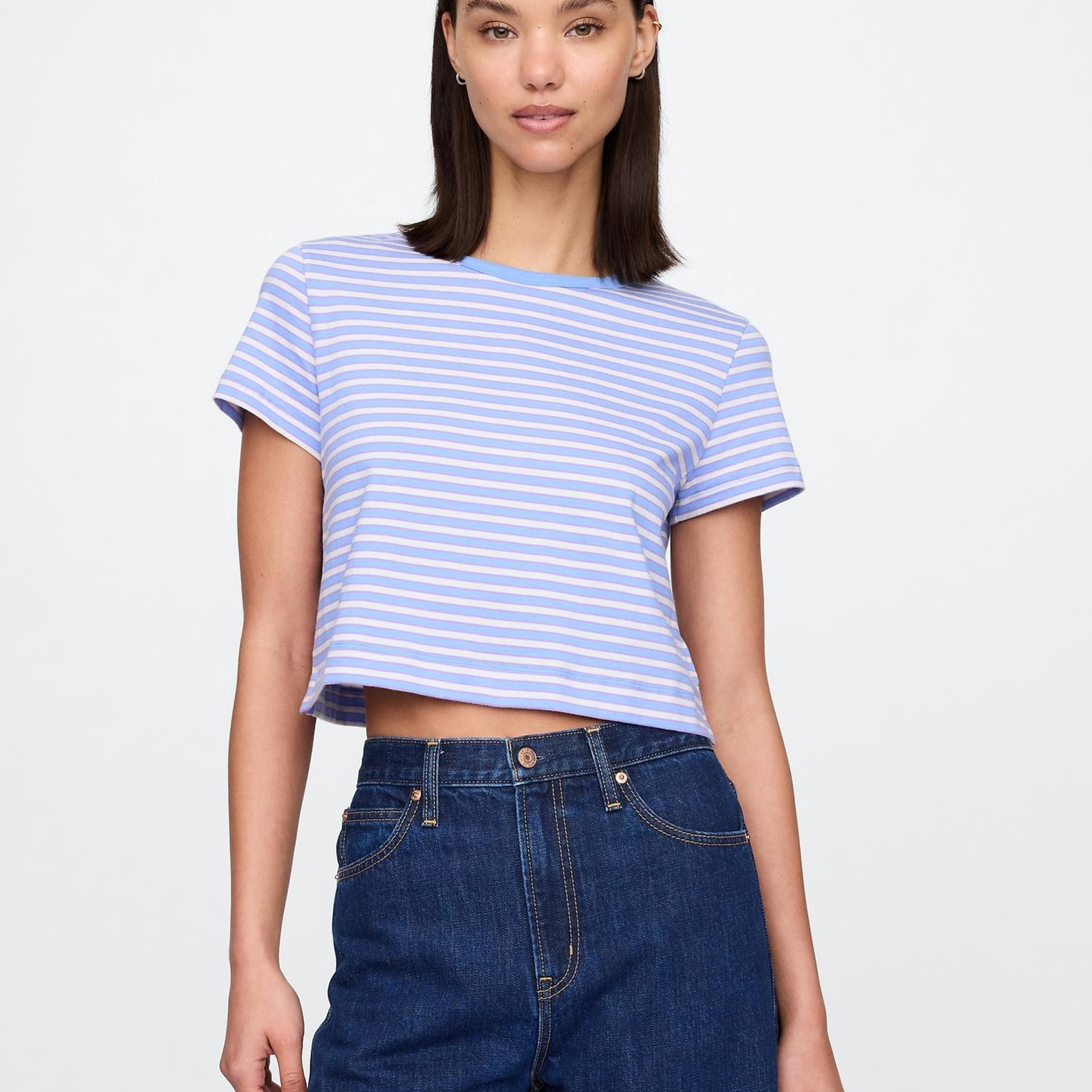 Kadın Mavi %100 Organik Pamuk VintageSoft Crop T-Shirt