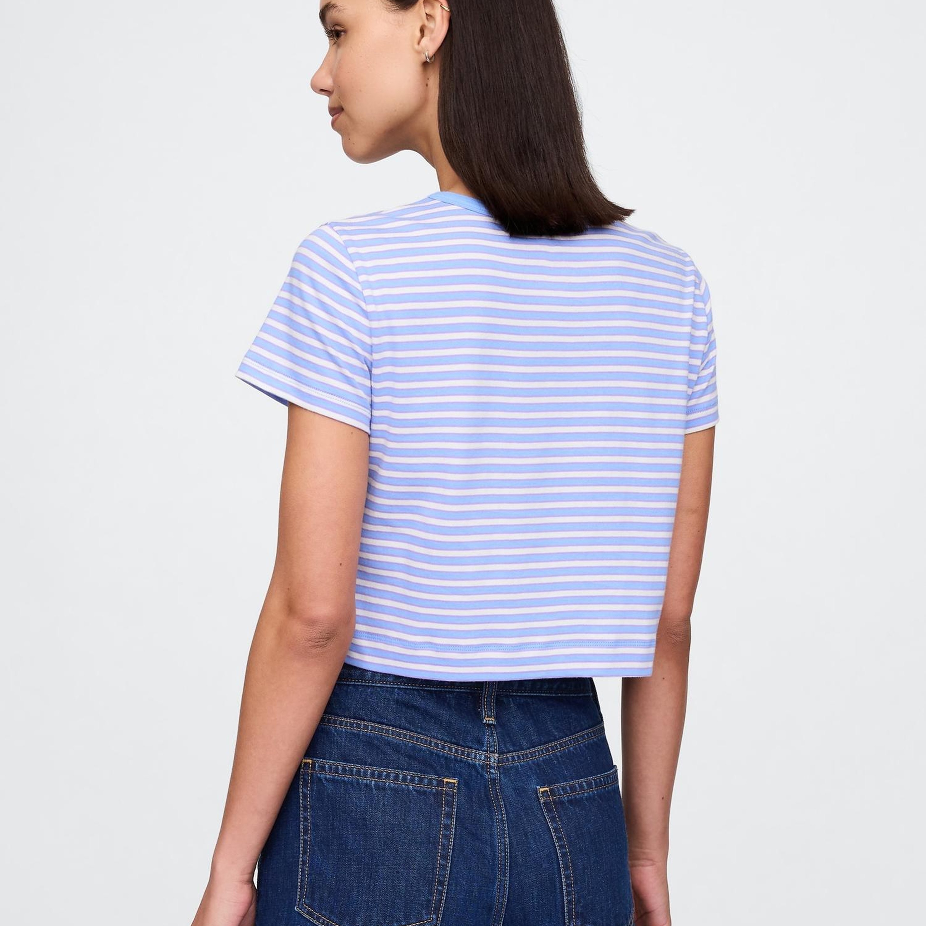 Kadın Mavi %100 Organik Pamuk VintageSoft Crop T-Shirt