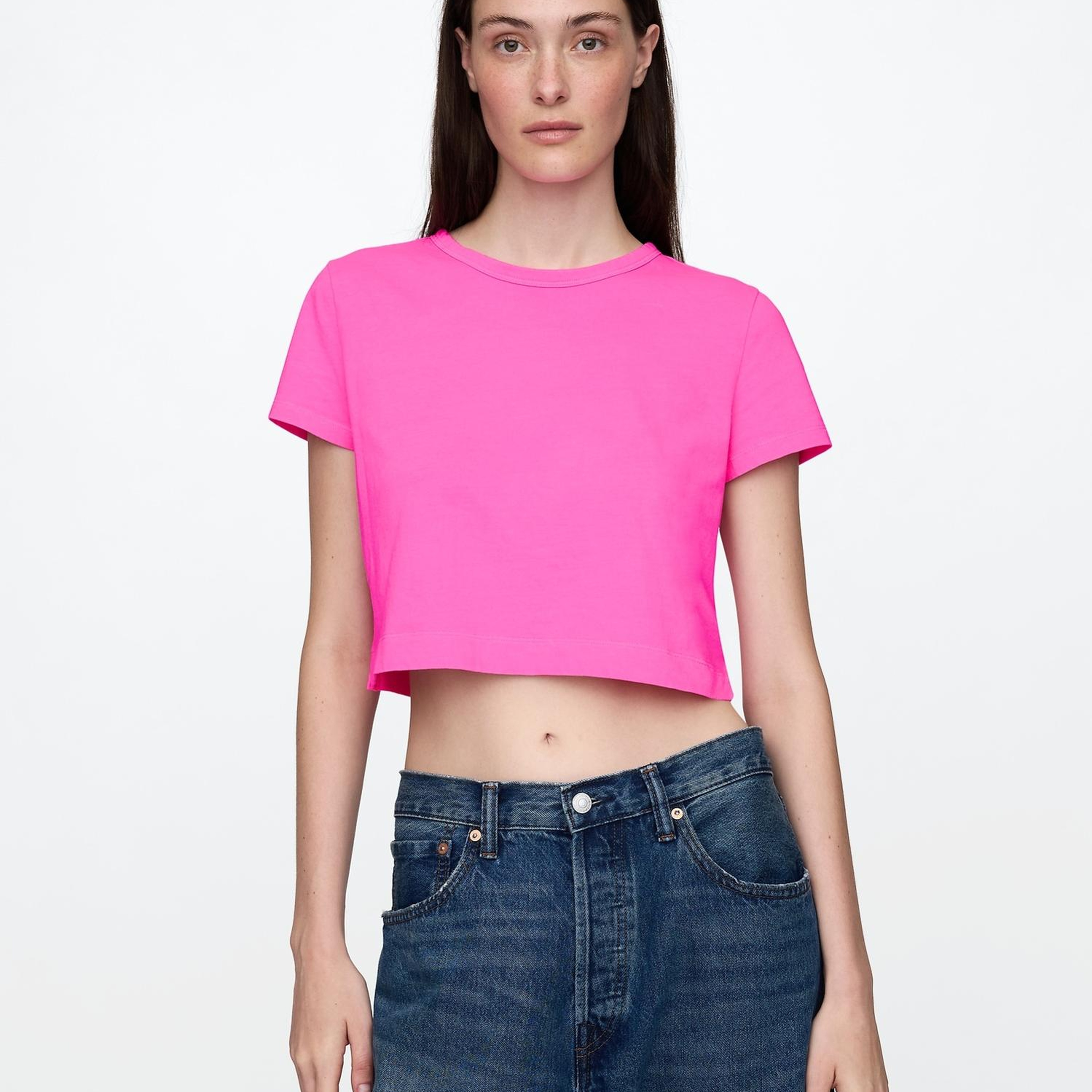 Kadın Pembe %100 Organik Pamuk VintageSoft Crop T-Shirt