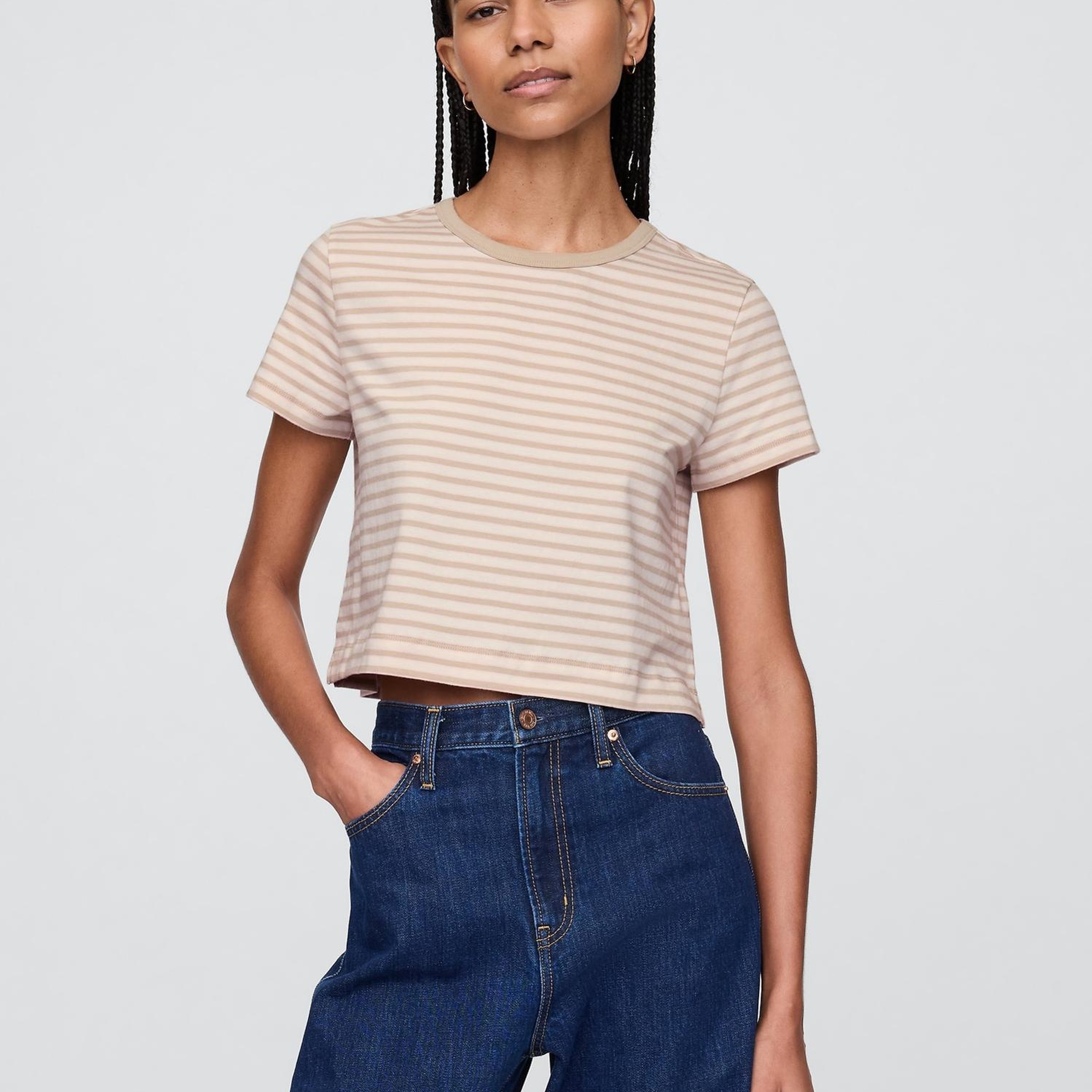 Kadın Bej %100 Organik Pamuk VintageSoft Crop T-Shirt