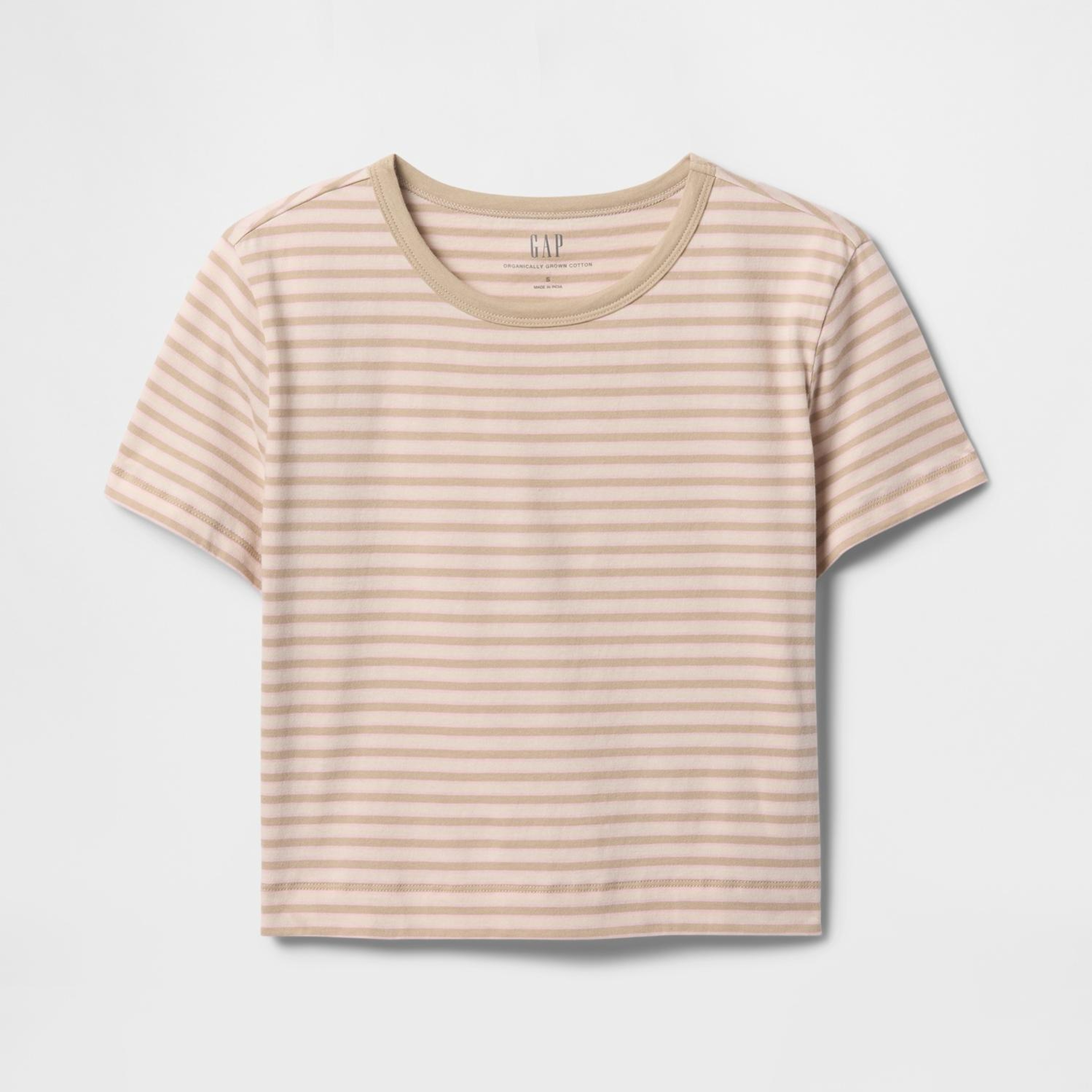 Kadın Bej %100 Organik Pamuk VintageSoft Crop T-Shirt
