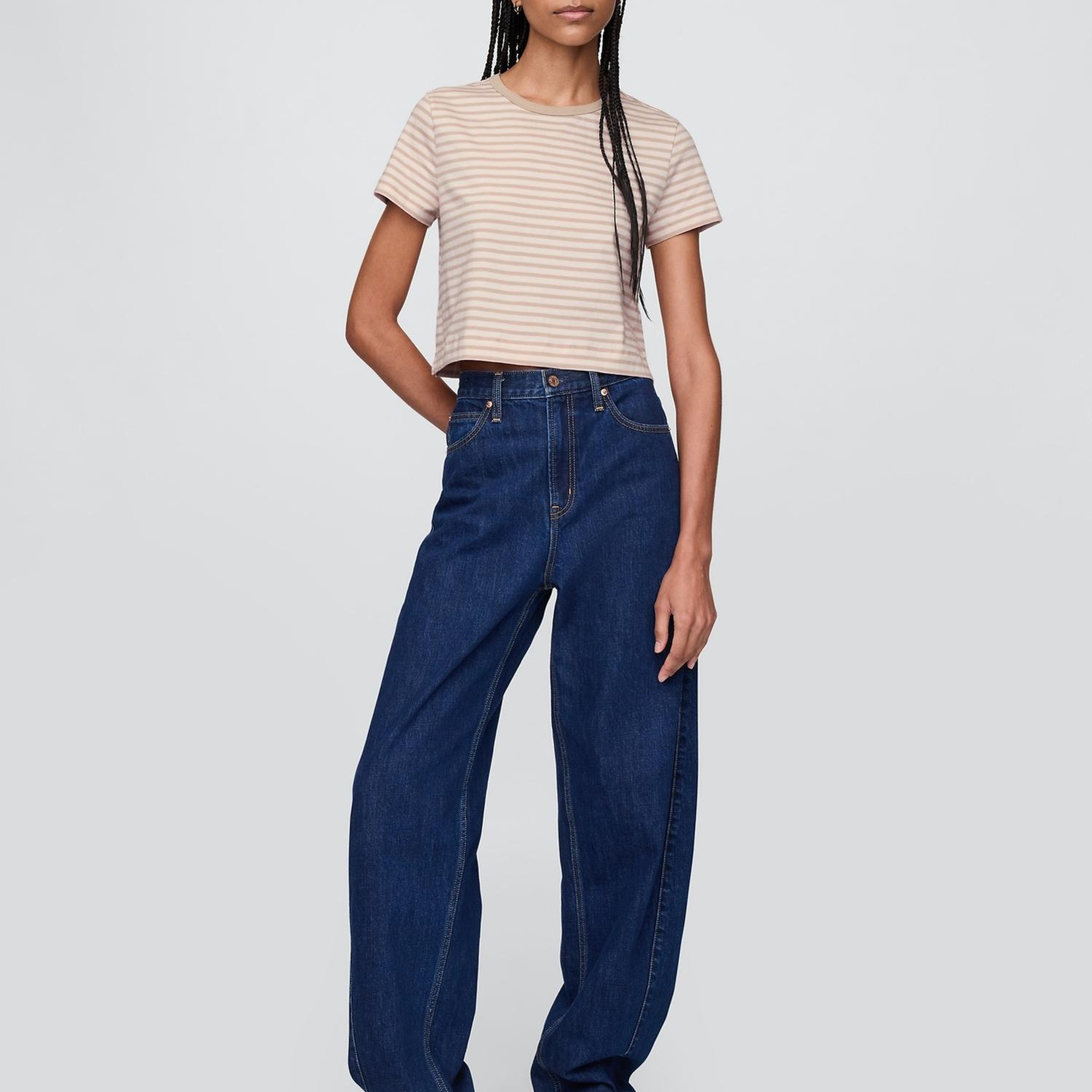 Kadın Bej %100 Organik Pamuk VintageSoft Crop T-Shirt