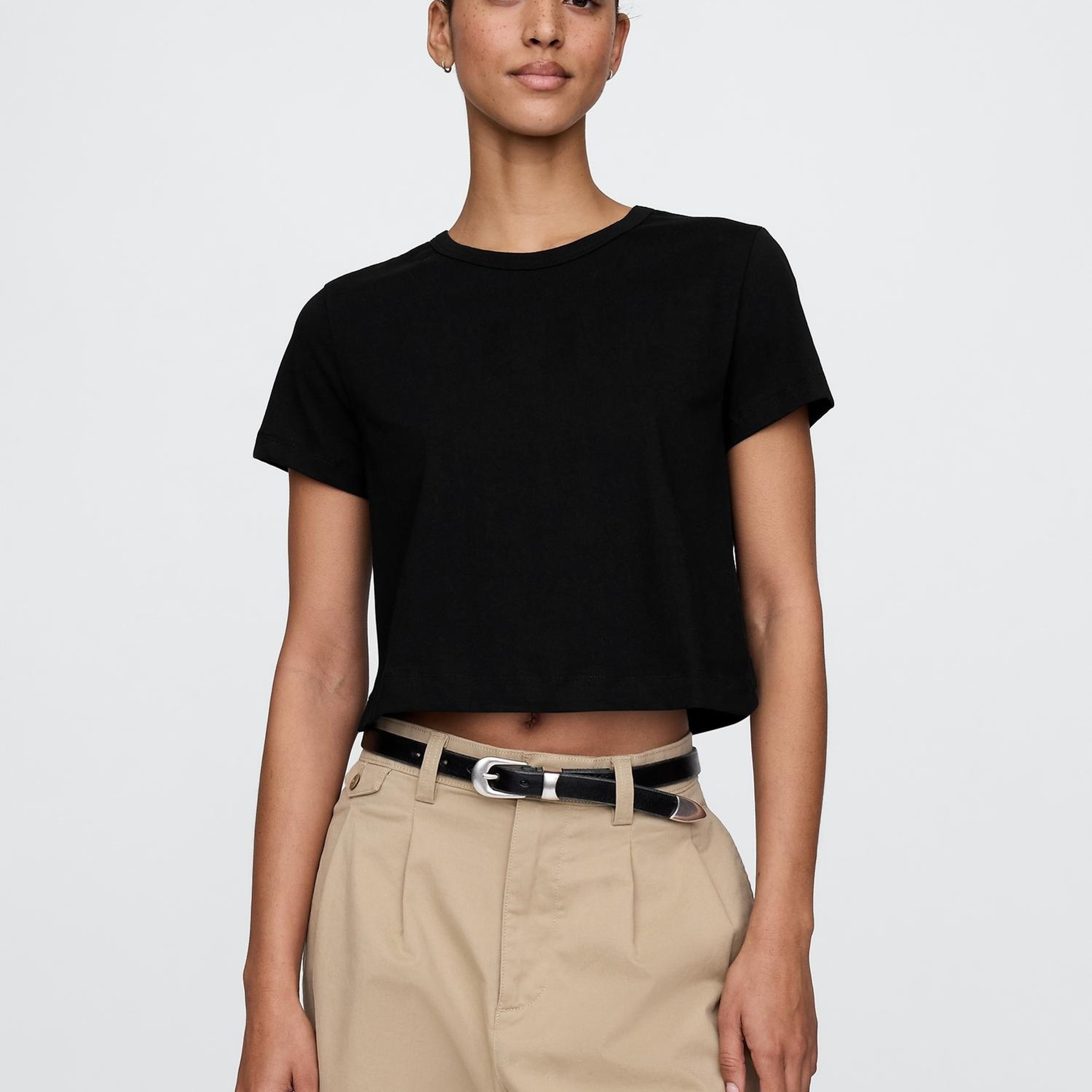 Kadın Siyah %100 Organik Pamuk VintageSoft Crop T-Shirt