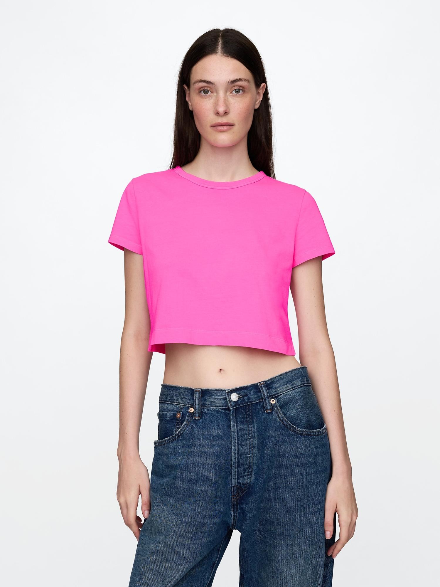 Kadın Pembe %100 Organik Pamuk VintageSoft Crop T-Shirt