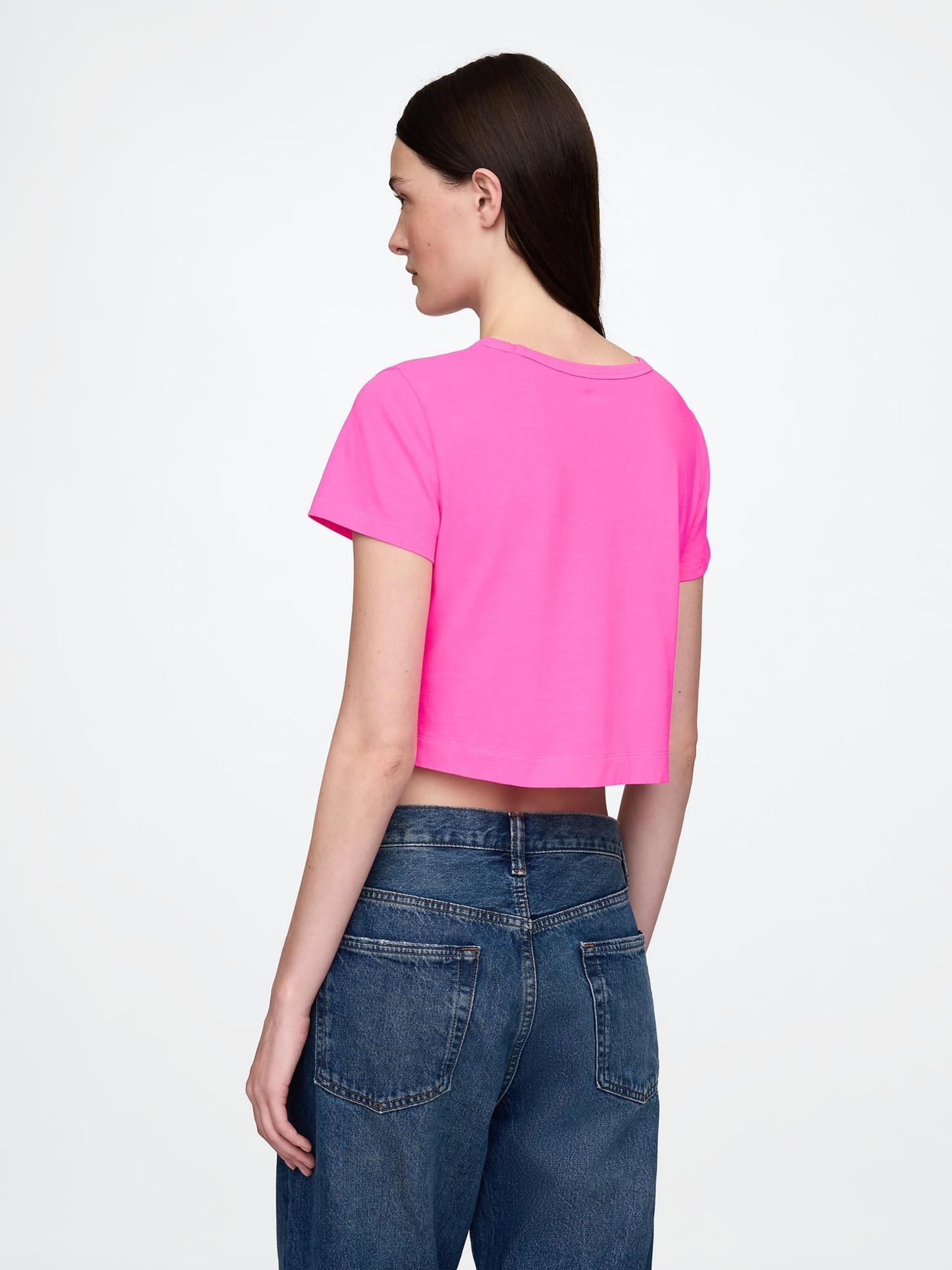 Kadın Pembe %100 Organik Pamuk VintageSoft Crop T-Shirt