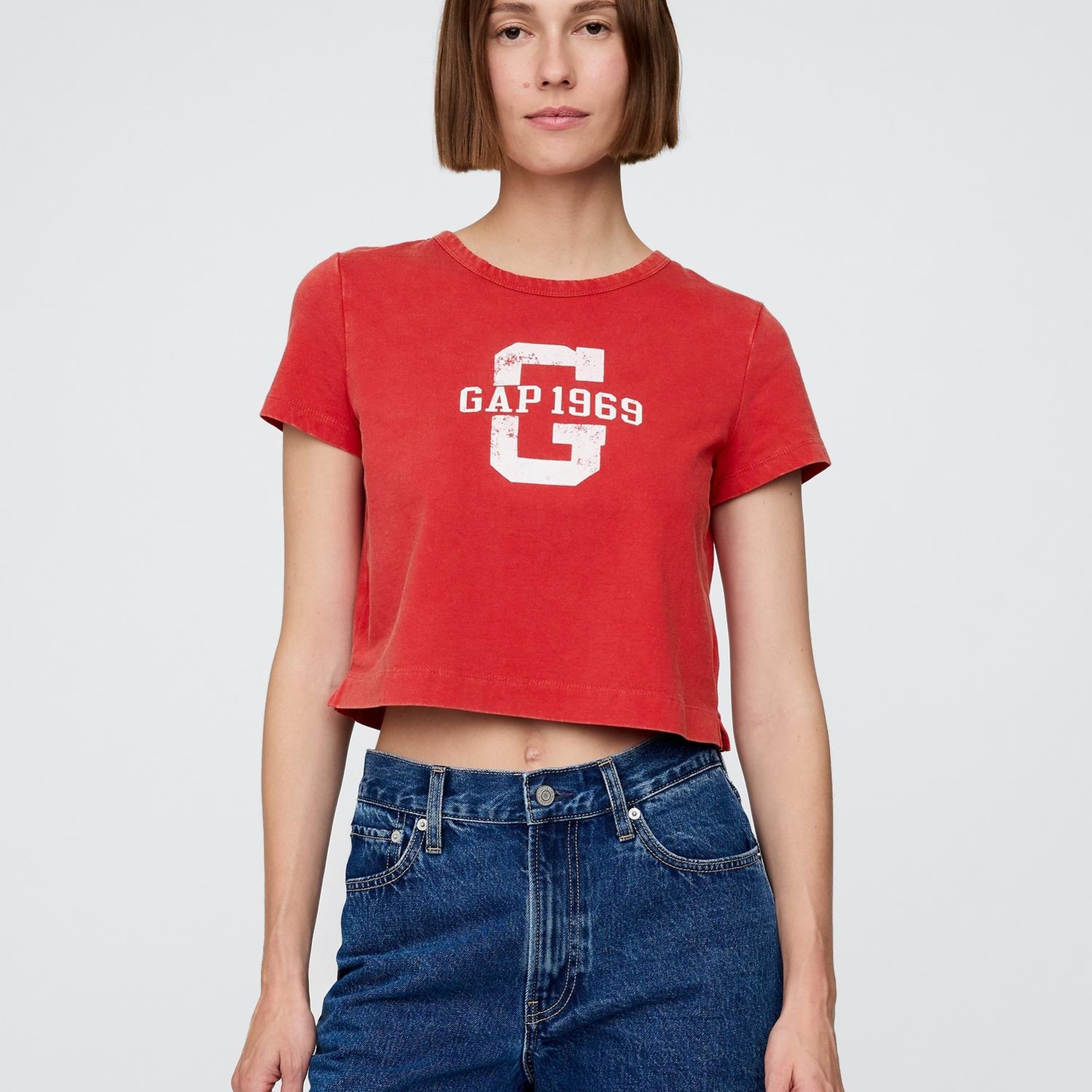 Kadın Kırmızı %100 Organik Pamuk VintageSoft Crop T-Shirt