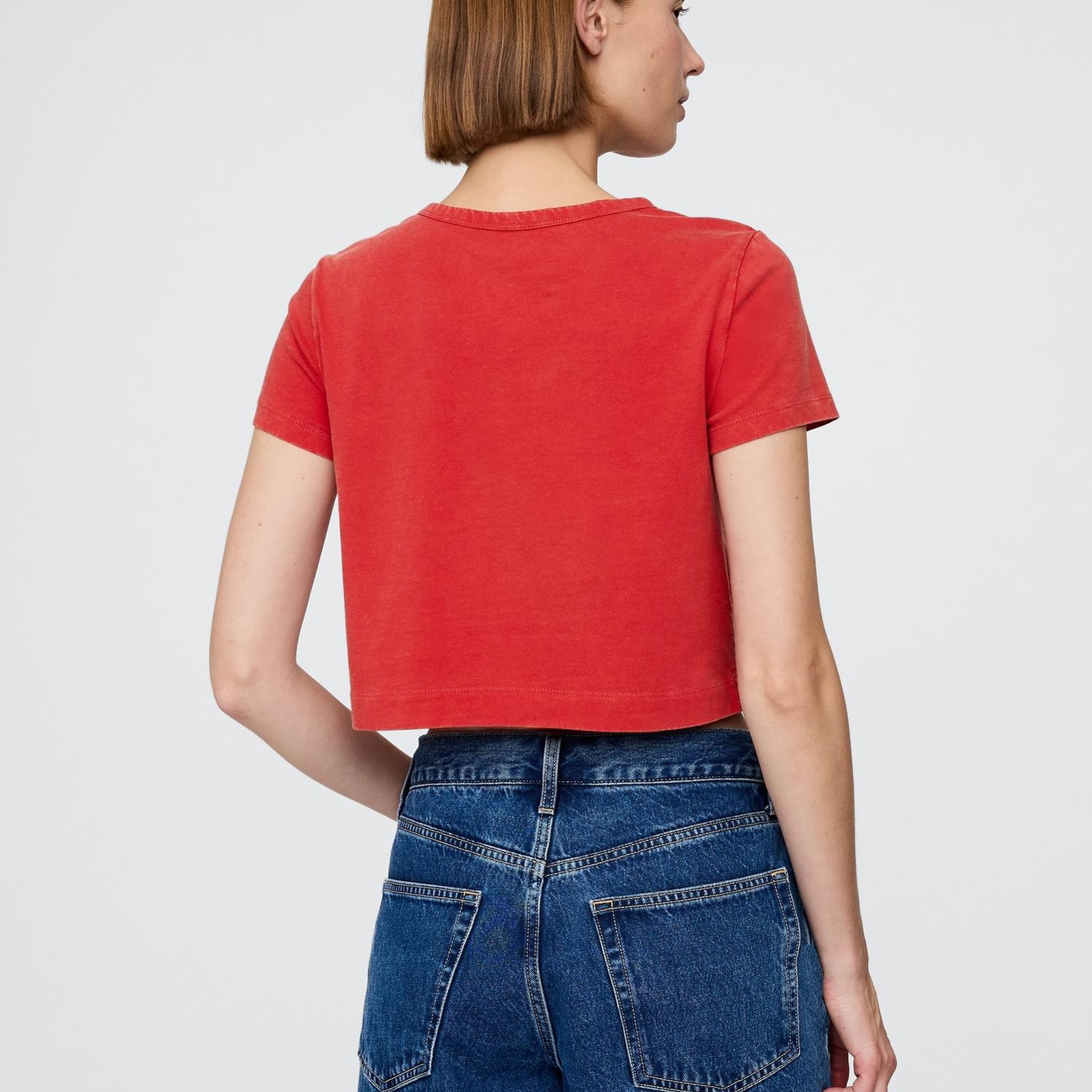 Kadın Kırmızı %100 Organik Pamuk VintageSoft Crop T-Shirt
