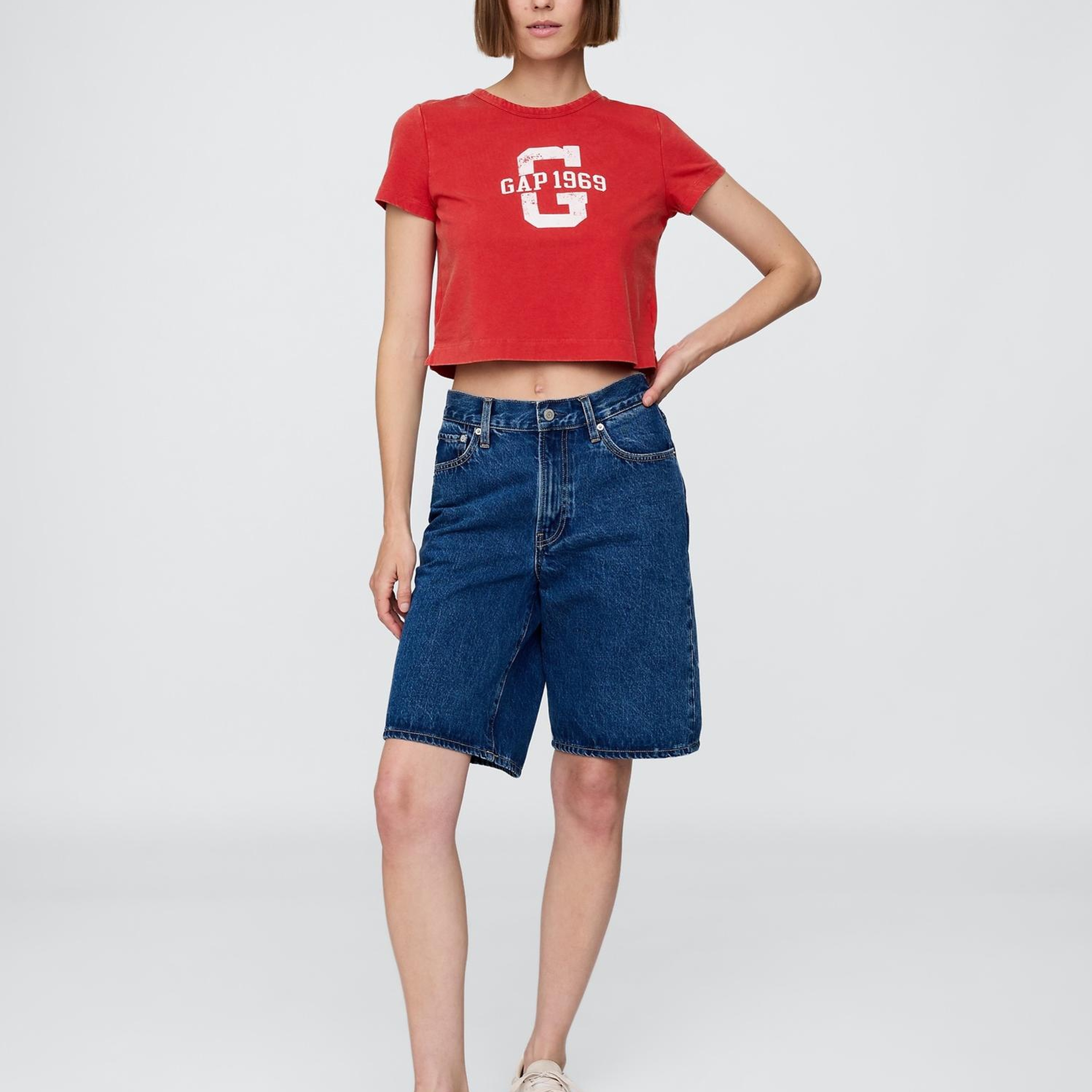 Kadın Kırmızı %100 Organik Pamuk VintageSoft Crop T-Shirt