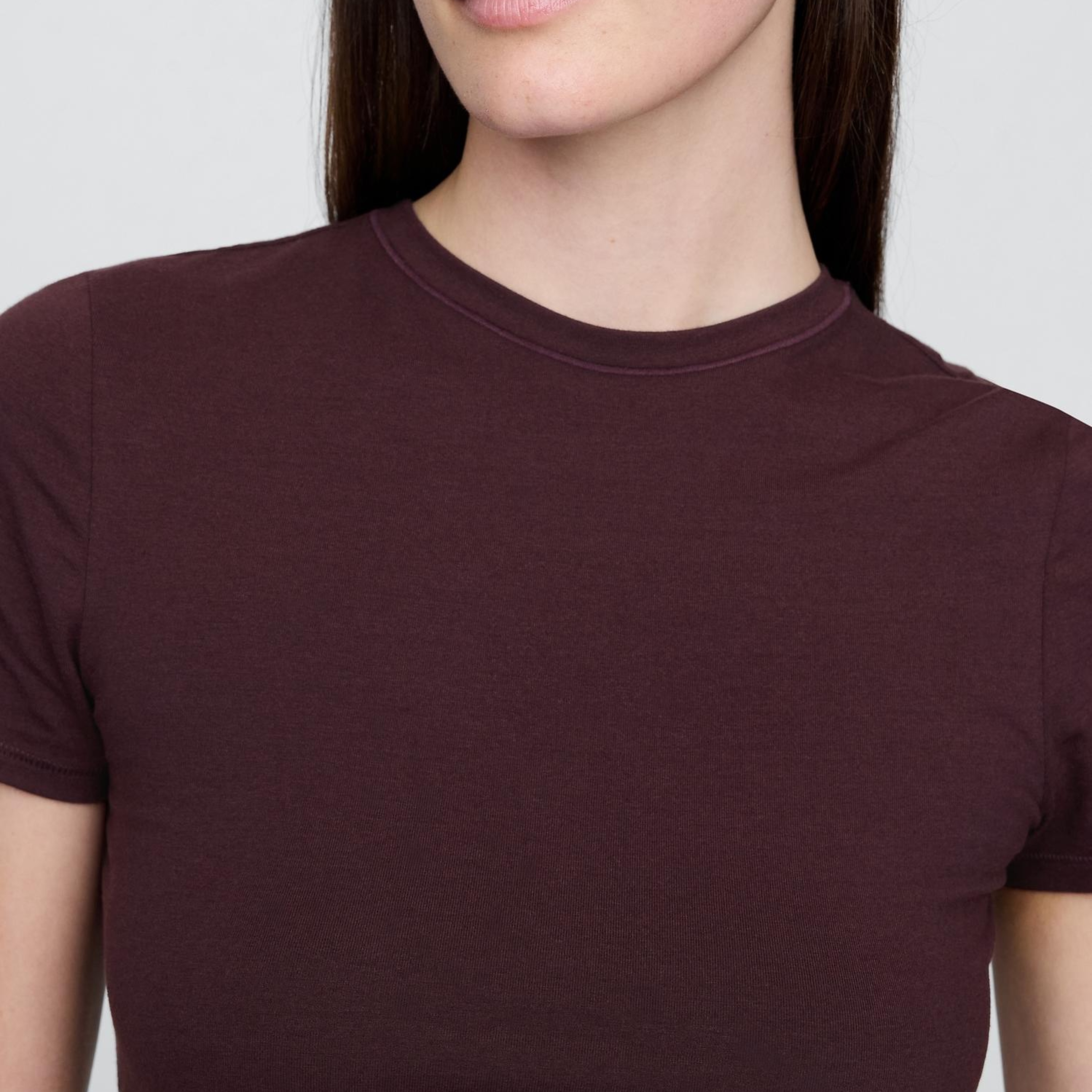 Kadın Bordo CloseKnit Jersey T-Shirt
