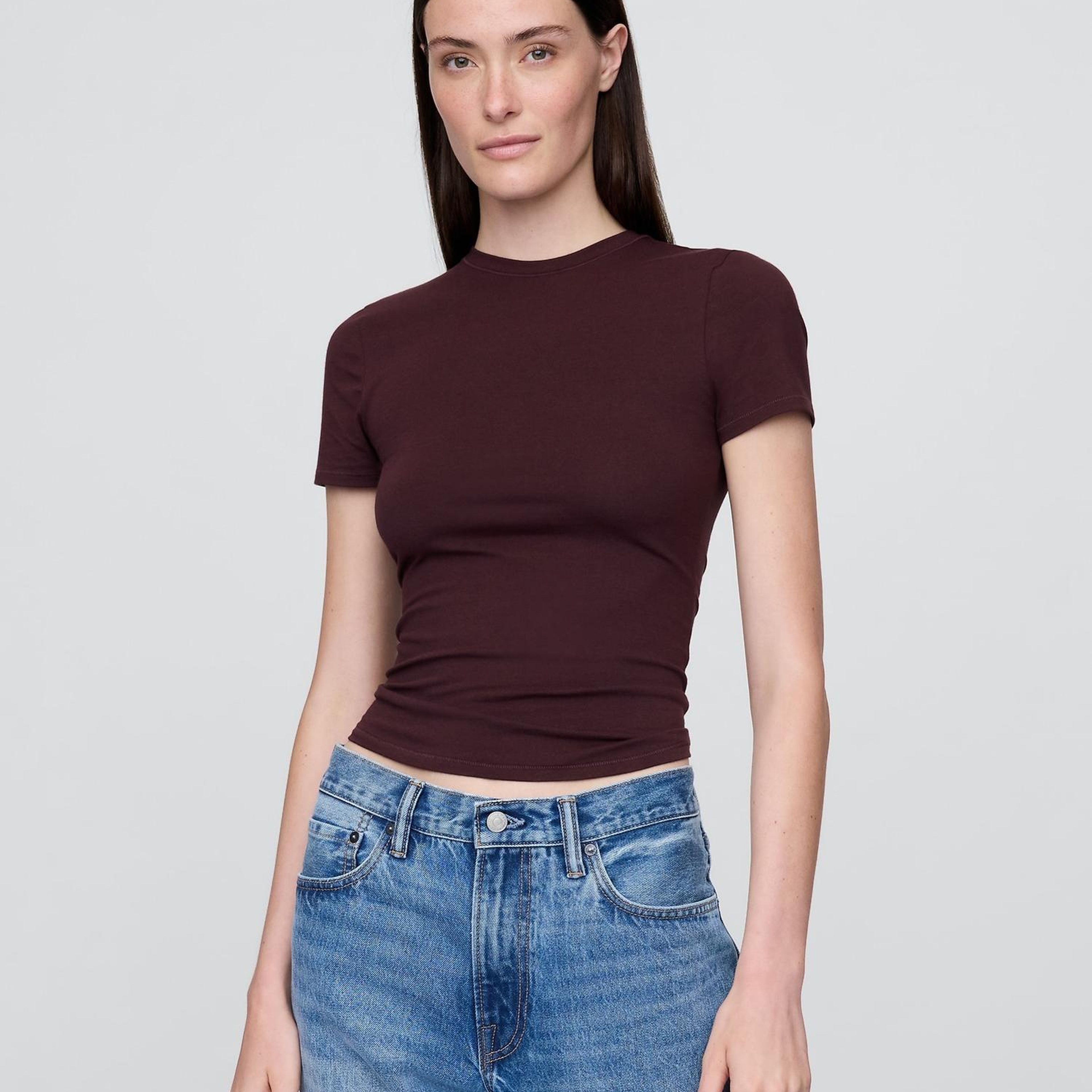 Kadın Bordo CloseKnit Jersey T-Shirt
