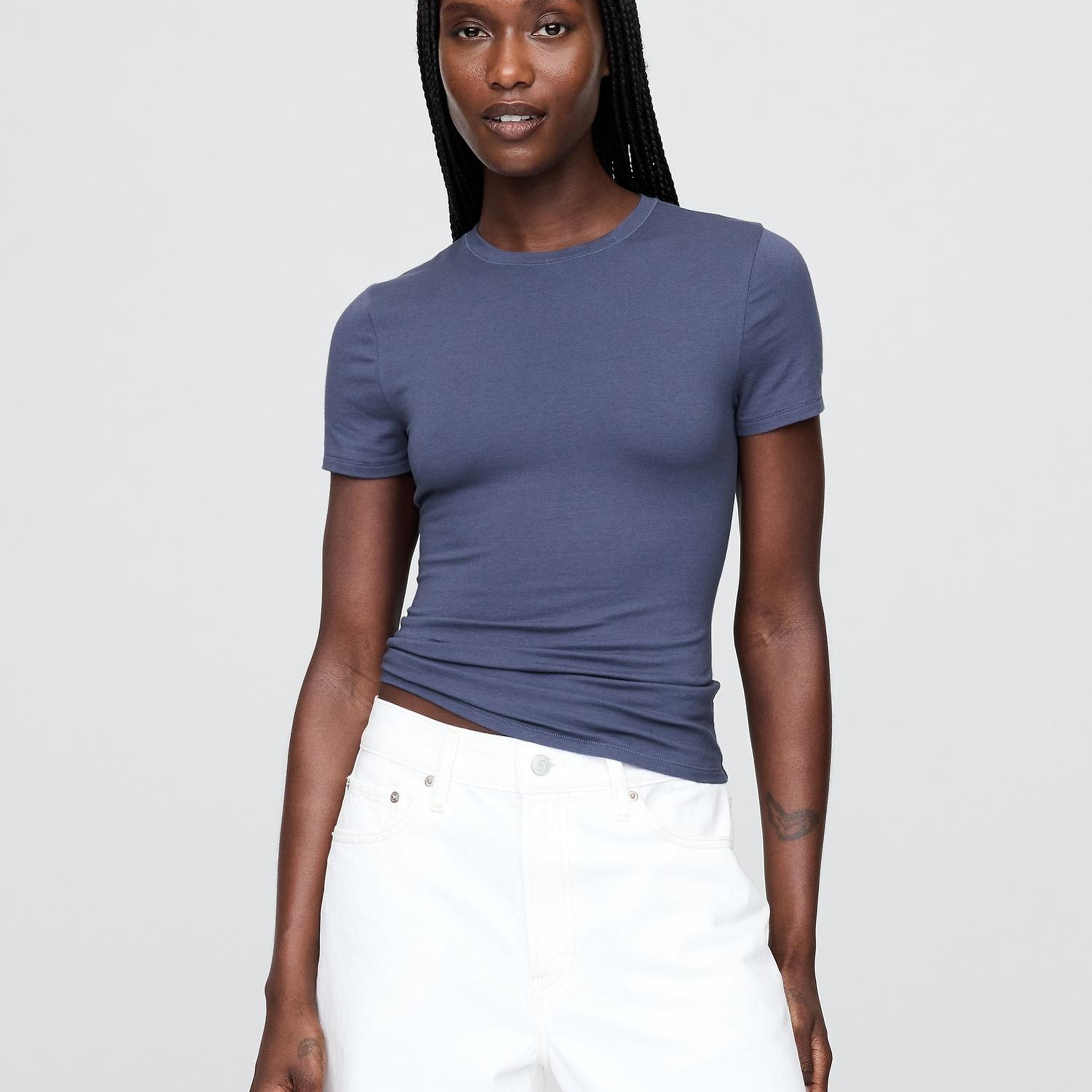 Kadın Koyu Mavi CloseKnit Jersey T-Shirt