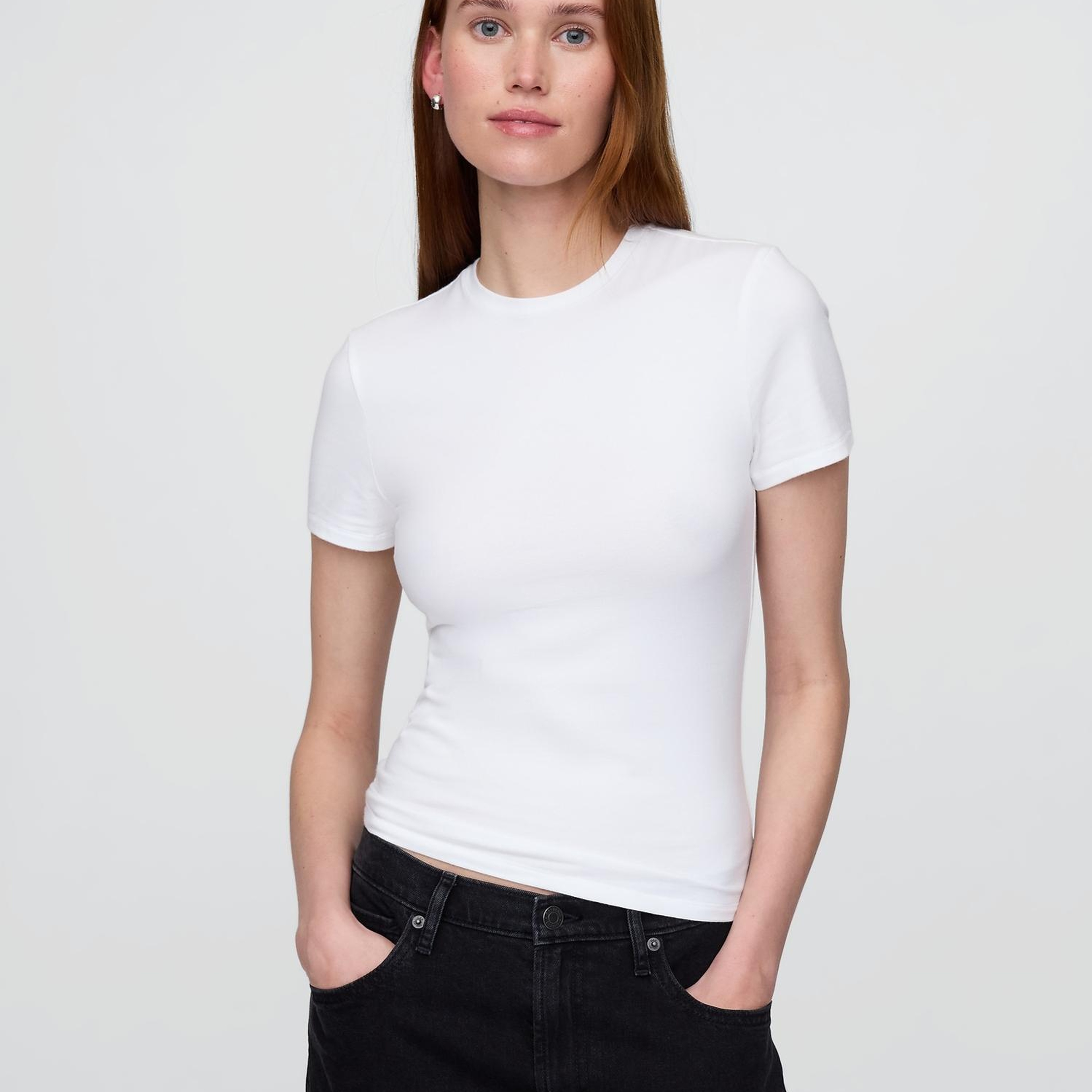 Kadın Beyaz CloseKnit Jersey T-Shirt