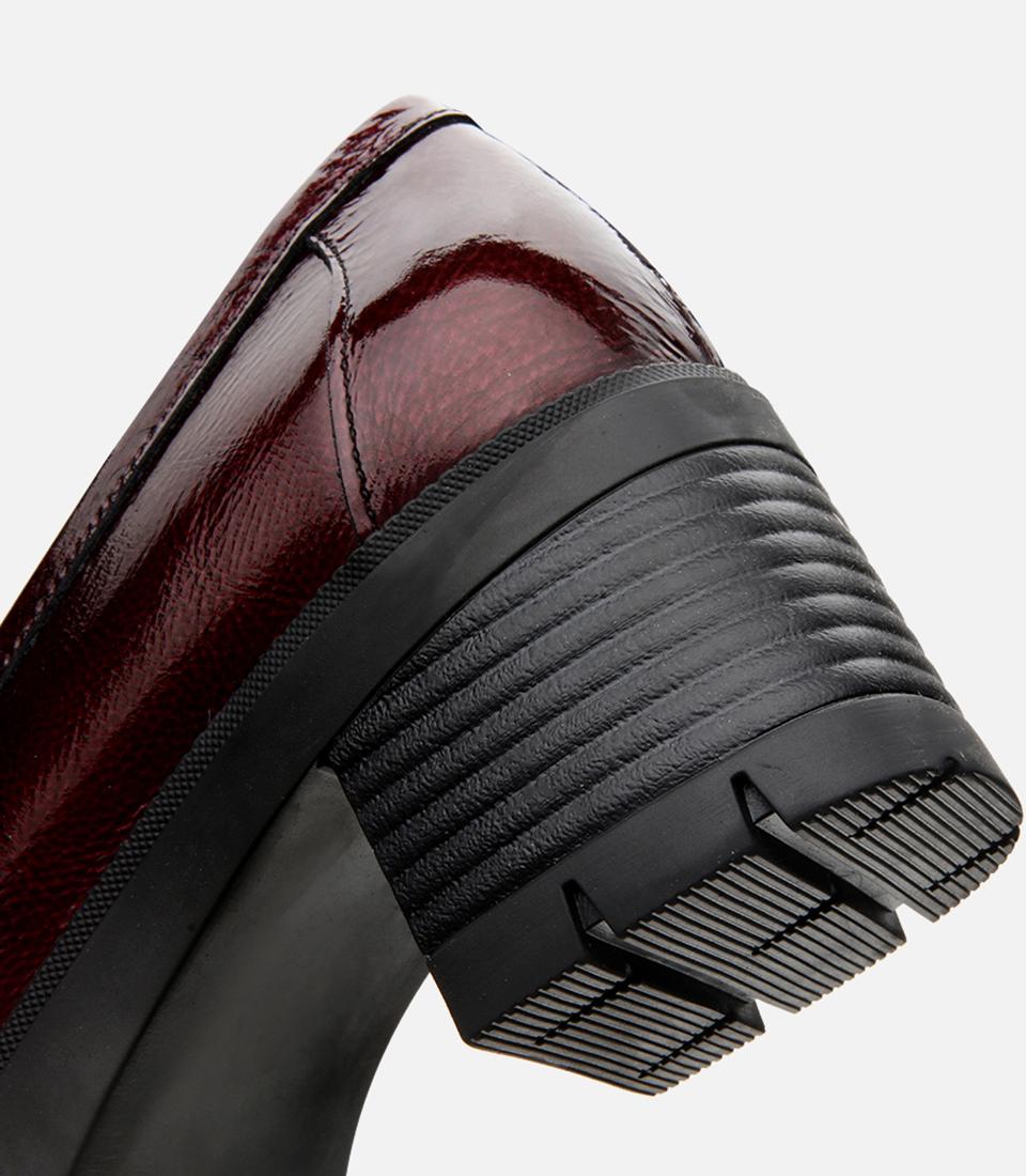 Kadın Rugan Deri Bordo Topuklu Klasik Loafer