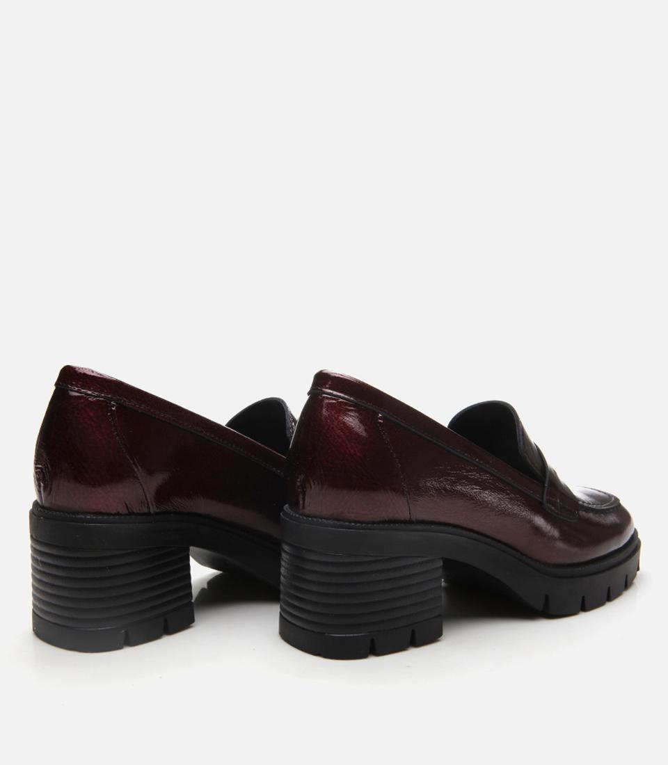 Kadın Rugan Deri Bordo Topuklu Klasik Loafer