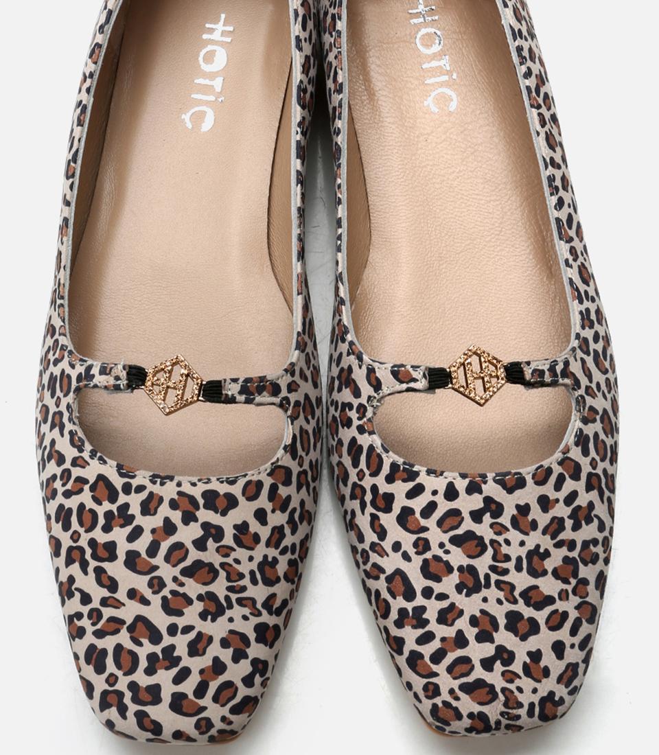 Kadın Deri Mary Jane Leopar Desenli Babet