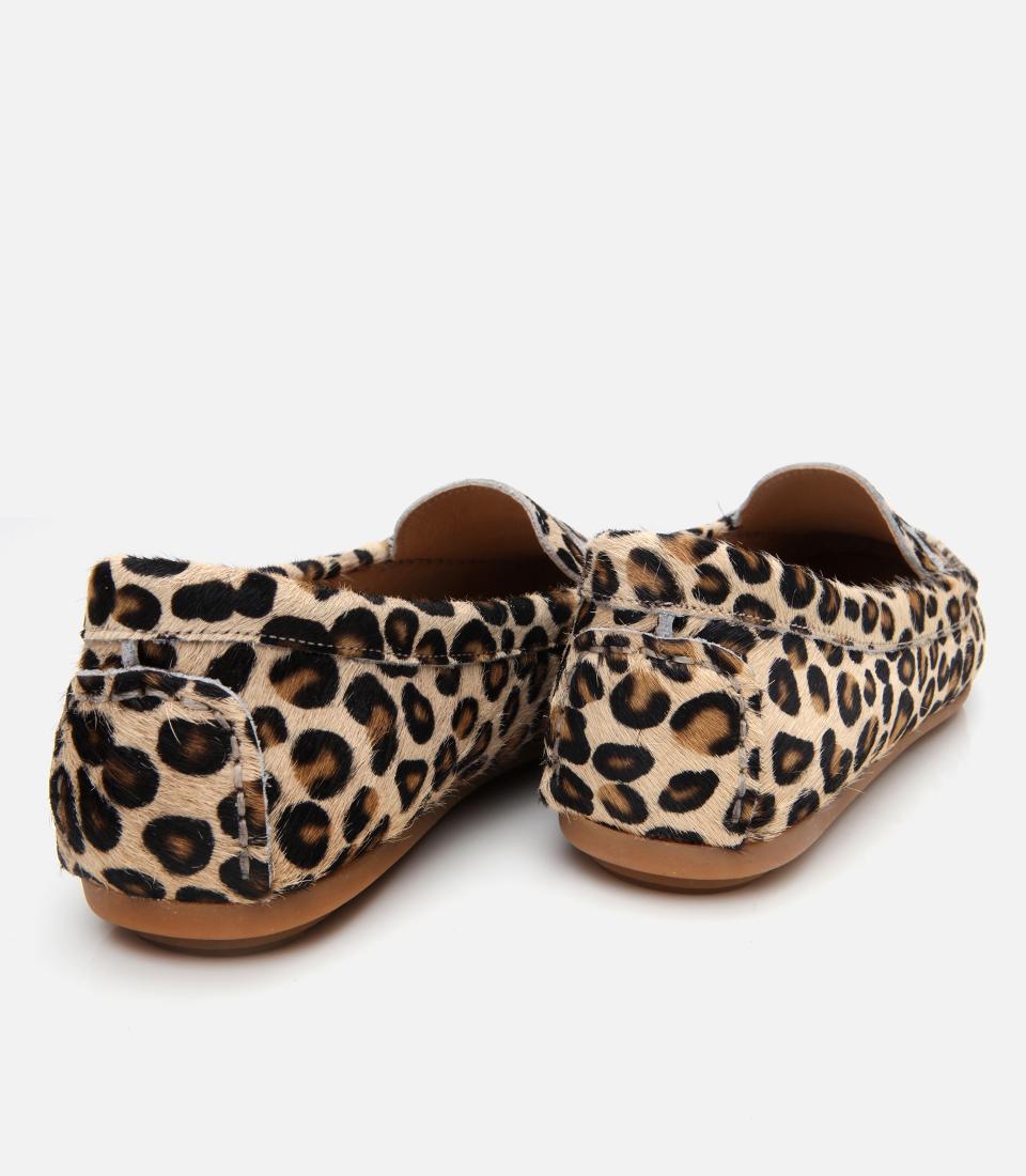 Kadın Deri Siyah Leopar Desenli Günlük Loafer